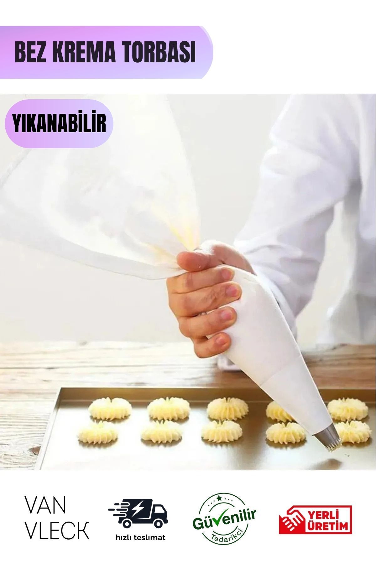 VAN VLECK Yıkanabilir Bez Krema Sıkma Torbası – Kumaş, Dayanıklı, Tekrar Kullanılabilir Pasta Torbası