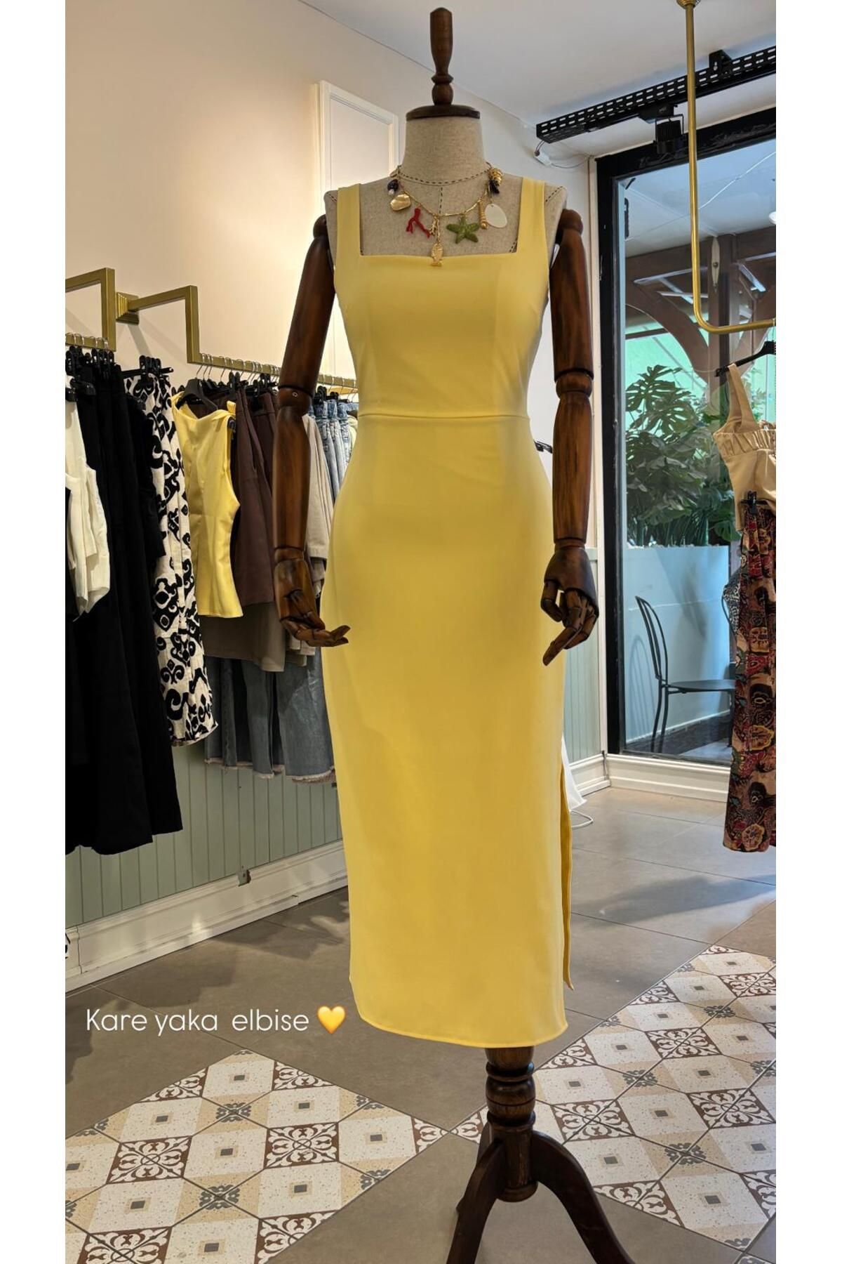 The Zest Boutique Kare Yaka Kalem Elbise