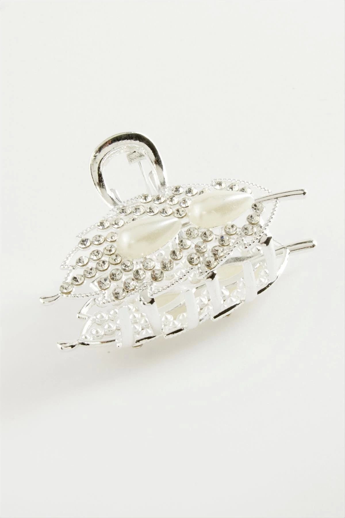 Emper Yaprak İnci Taşlı Metal Mandal Toka 4,5 cm