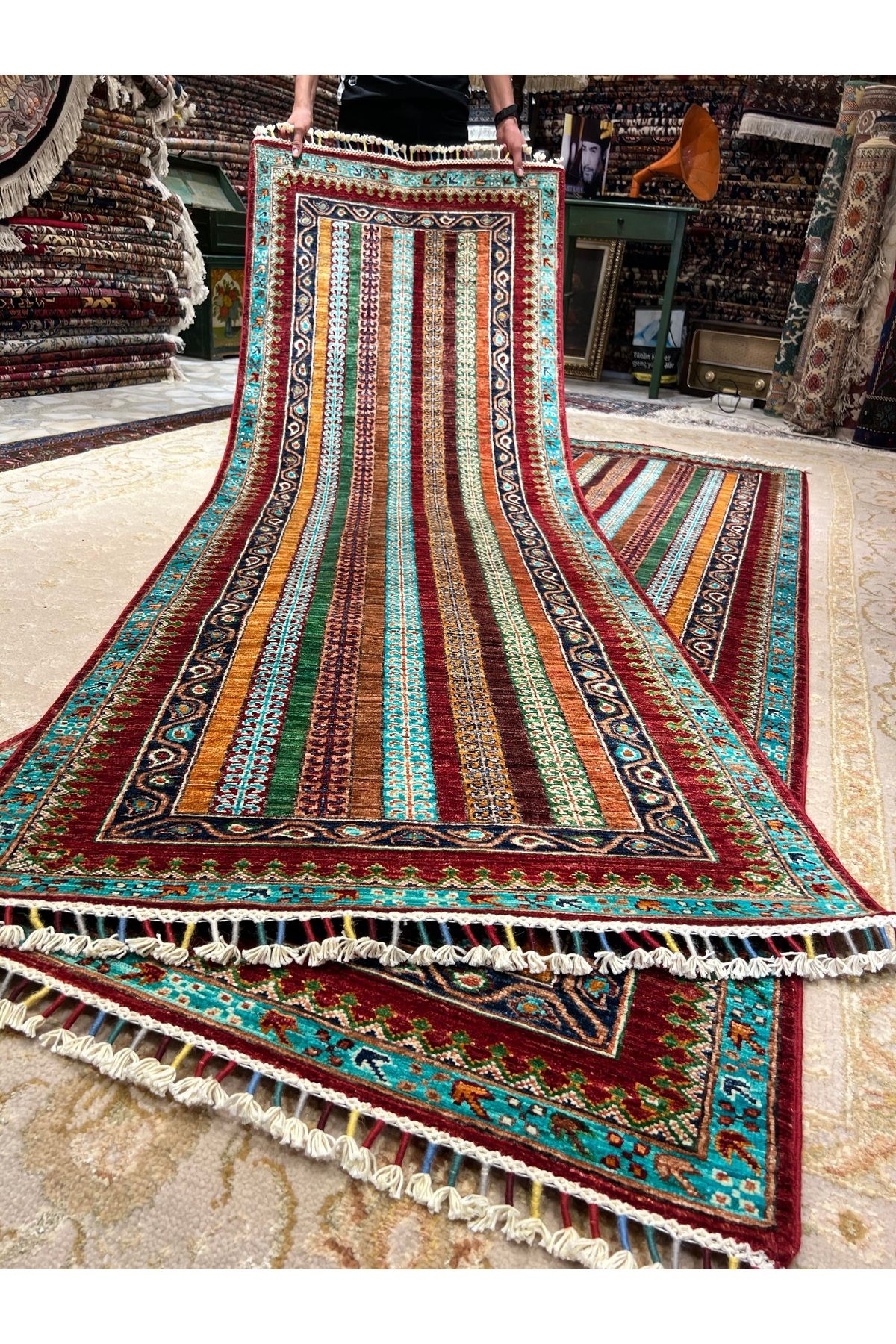 RD RAMAZAN DAĞ EL HALI SANATI El Dokuma Afgan Halısıdır Şal Desen Birinci Sınıf Kalite Ebat 250x83
