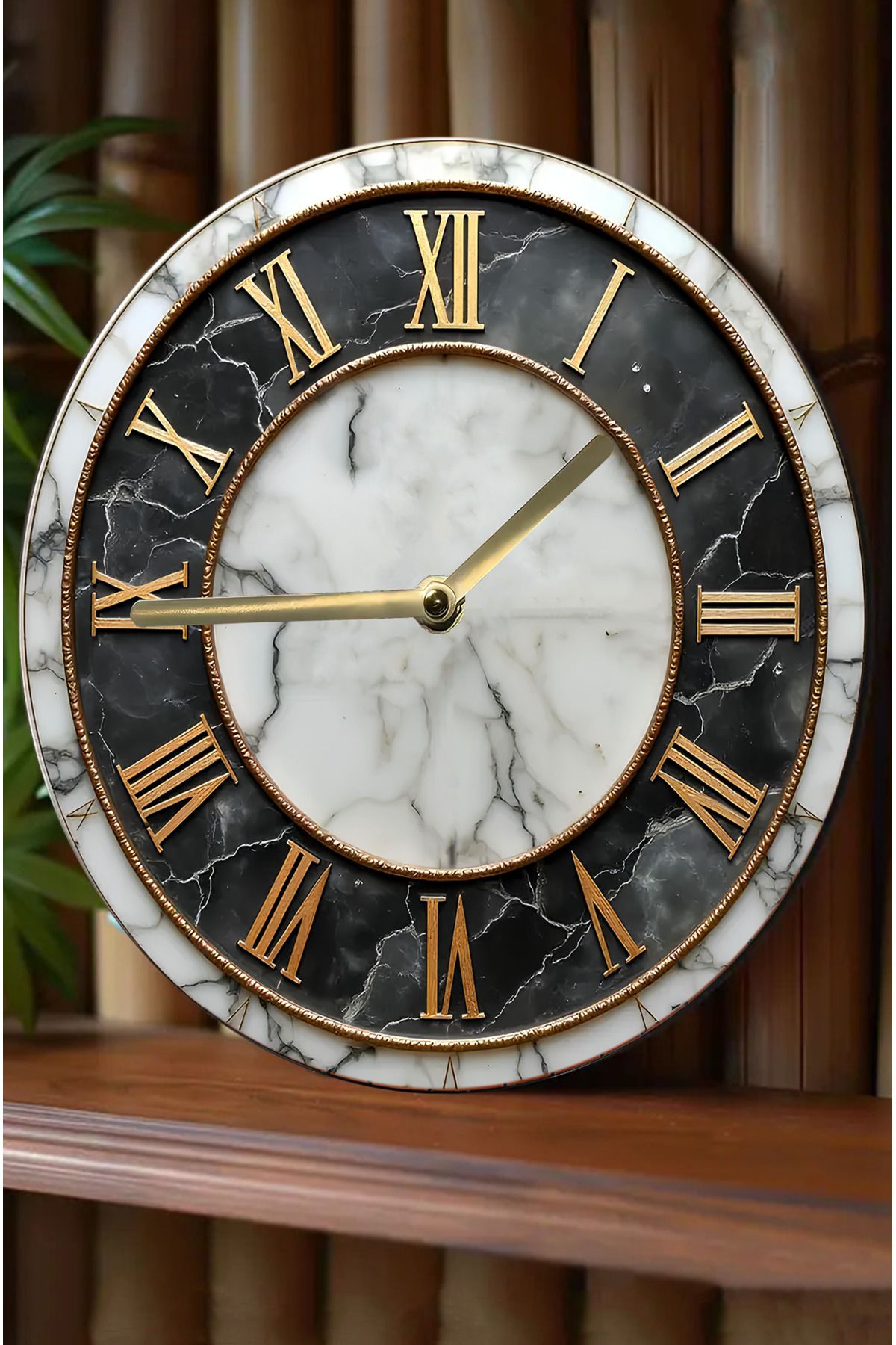 kutuTR 🕰 Siyah Mermer Detaylı Roma Rakamlı MDF Saat – 33 cm sdw319