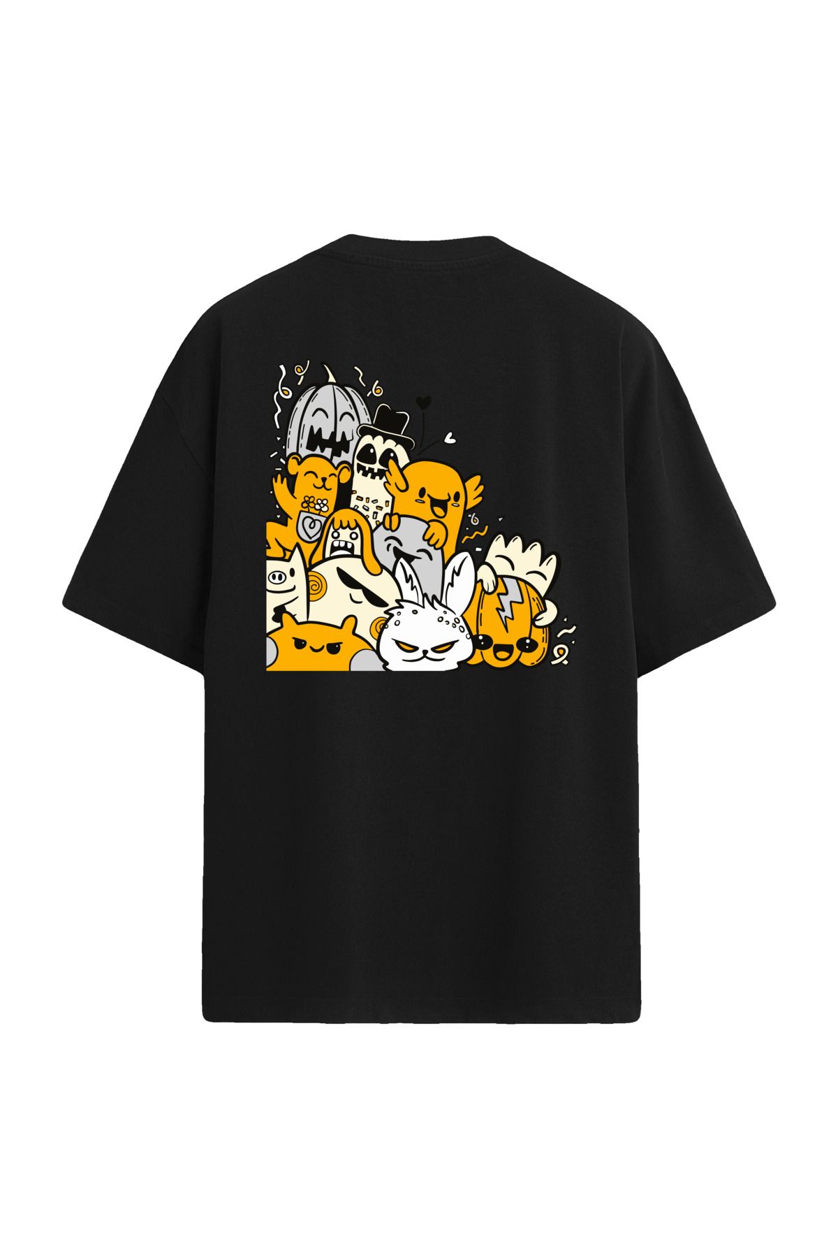 Colermi Turuncu Karikatür Sırt Baskılı Oversize T-Shirt