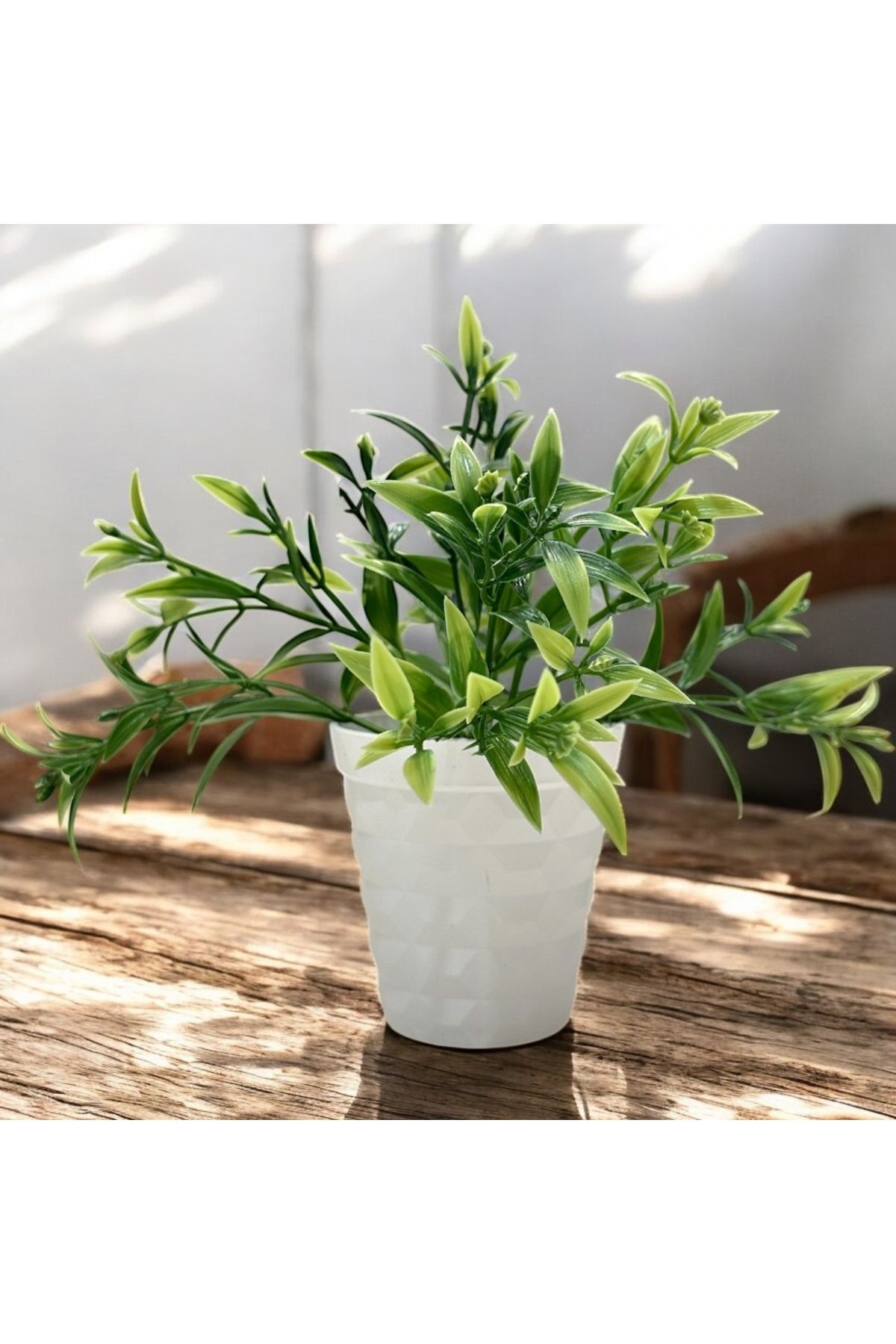 Lilac Home Yapay Çiçek Beyaz Saksı İçerisinde Yeşil Zümrüt Tomurcuğu