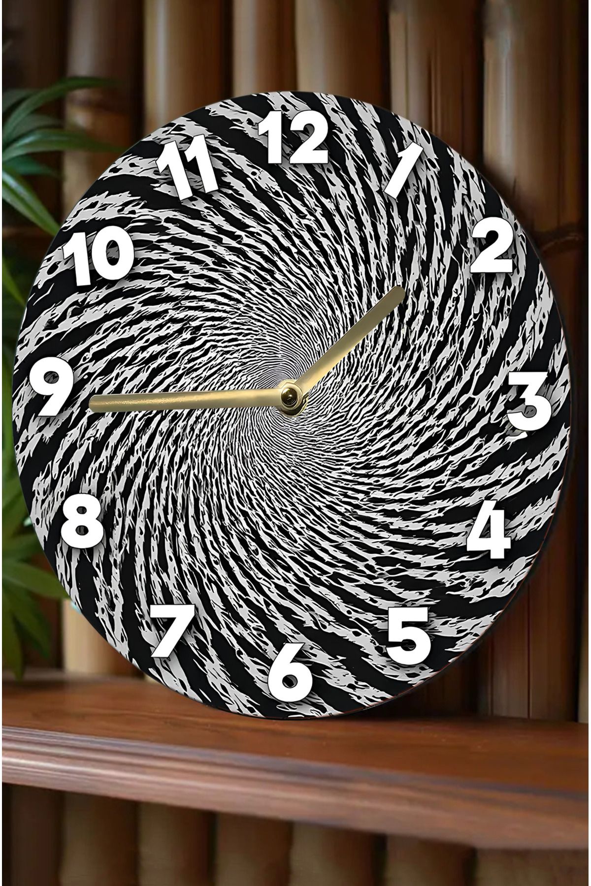 kutuTR 🌀 Hipnotik Spiral Desenli 3D MDF Duvar Saati – 33 cm | Siyah-Beyaz Kontrast sdw315