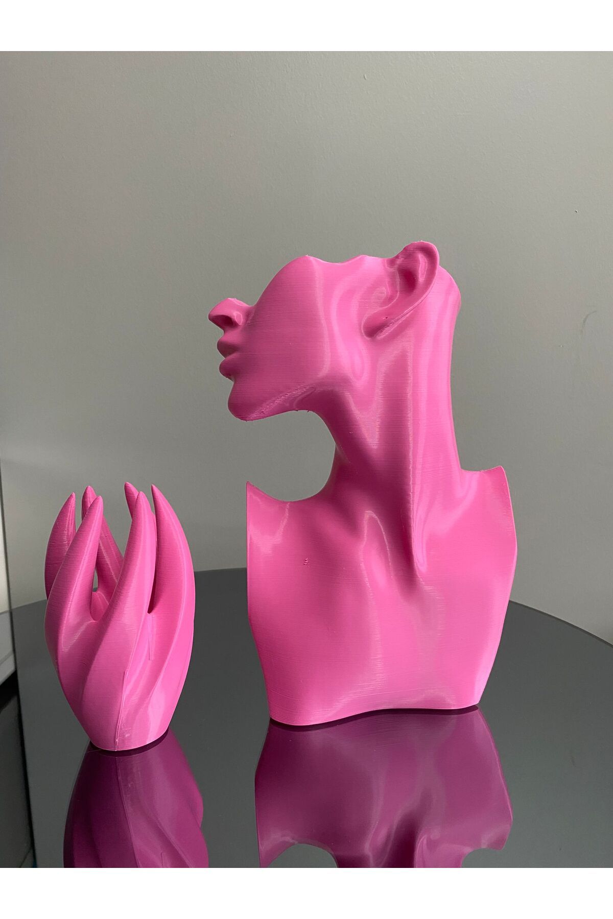 Goplast Premium Pembe Renk Dekoratif Takı Mankeni ve El 2'li Set Takı Teşhir Standı 23 Cm Takı Organizeri Küpe Kolye