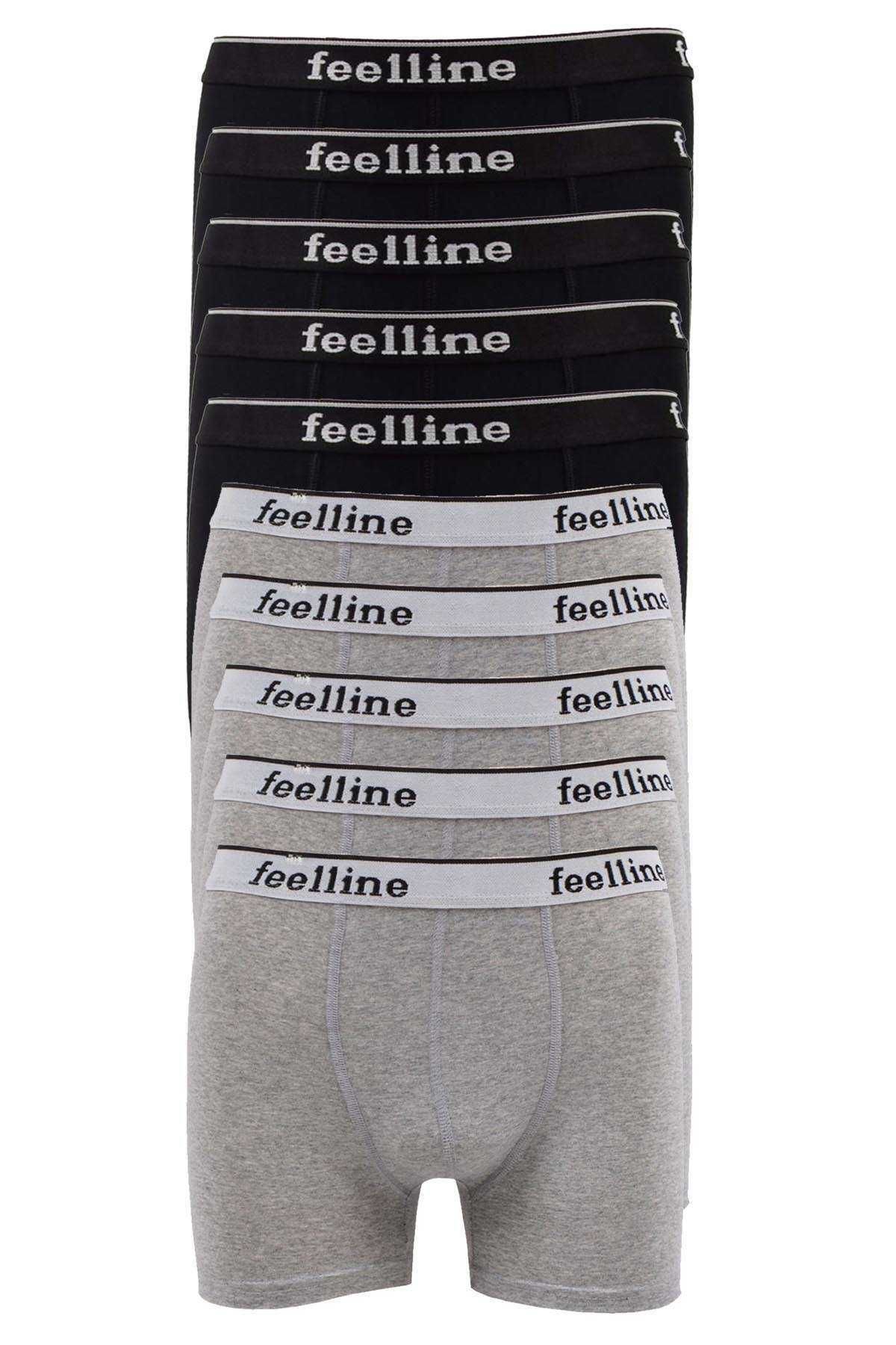 Feelline 10 adet Feelline Siyah ve Gri Pamuklu Doğal Likralı Erkek Boxer