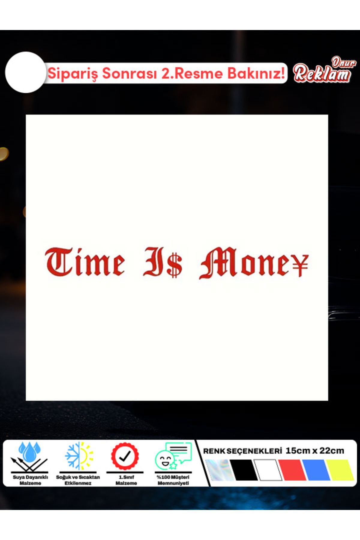 Onur Reklam Time Is Money Yazılı Araba Stickerı – Retro Yazı Tipli Vinil Etiket (15×22 cm)