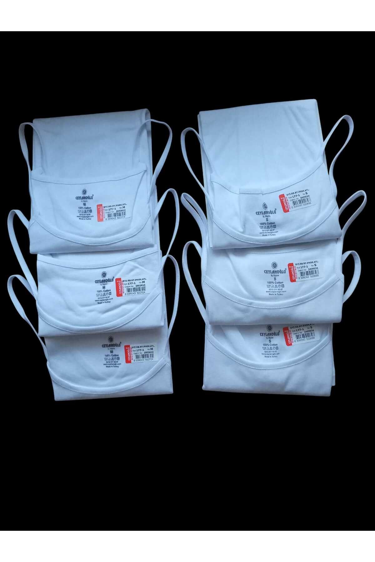 balkonda Atlet 6'lı Avantajlı Paket Beyaz Ip Askılı %100 Pamuklu Cotton Ekstra Esnek Biab1-2