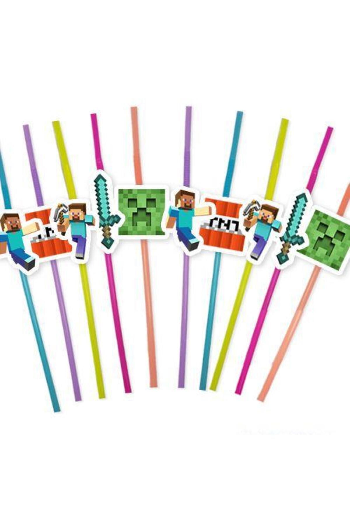 DODOMAR Pipet MİNECRAFT Temalı 10 lu Artistik Pipet Doğum Günü eğlenceli pipet