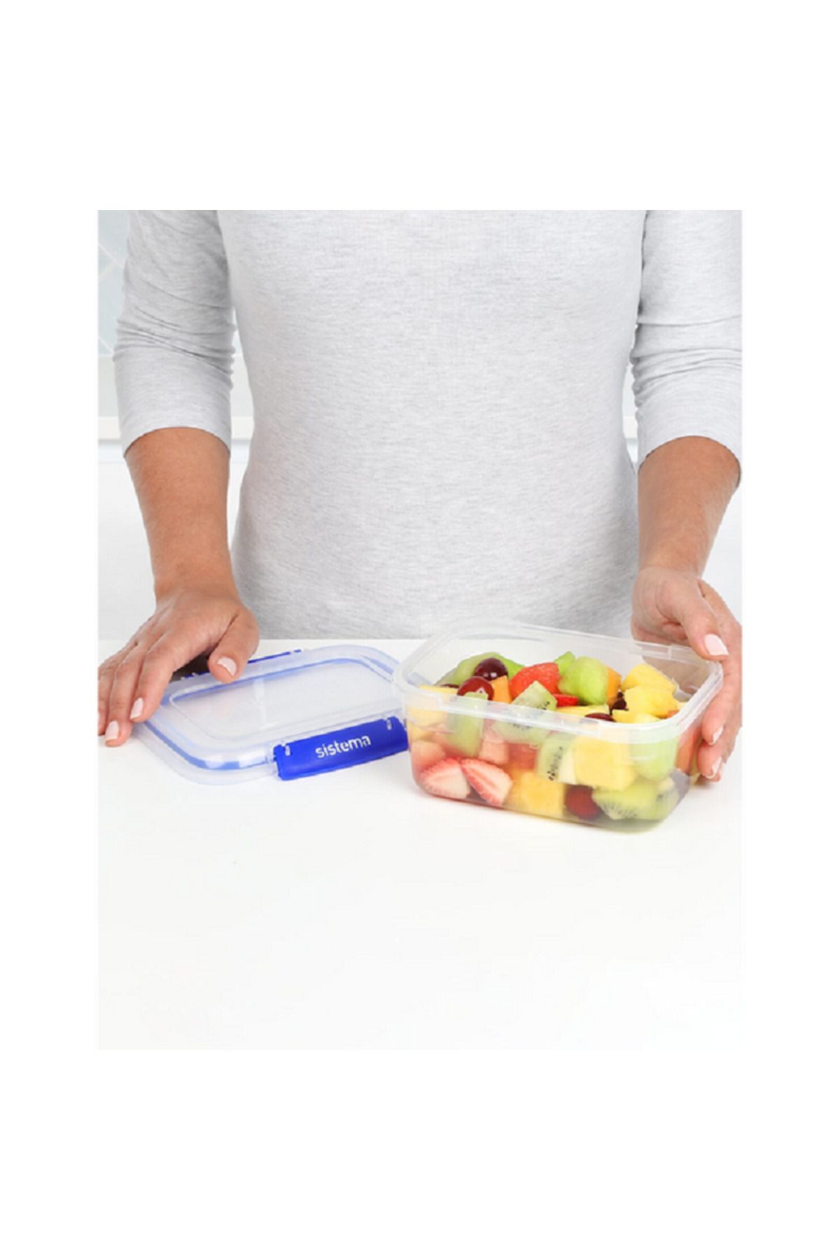 Sistema-3-Piece Leak-Proof Rectangular Klip It Plus Food Storage Container Set Clear and Blue 3