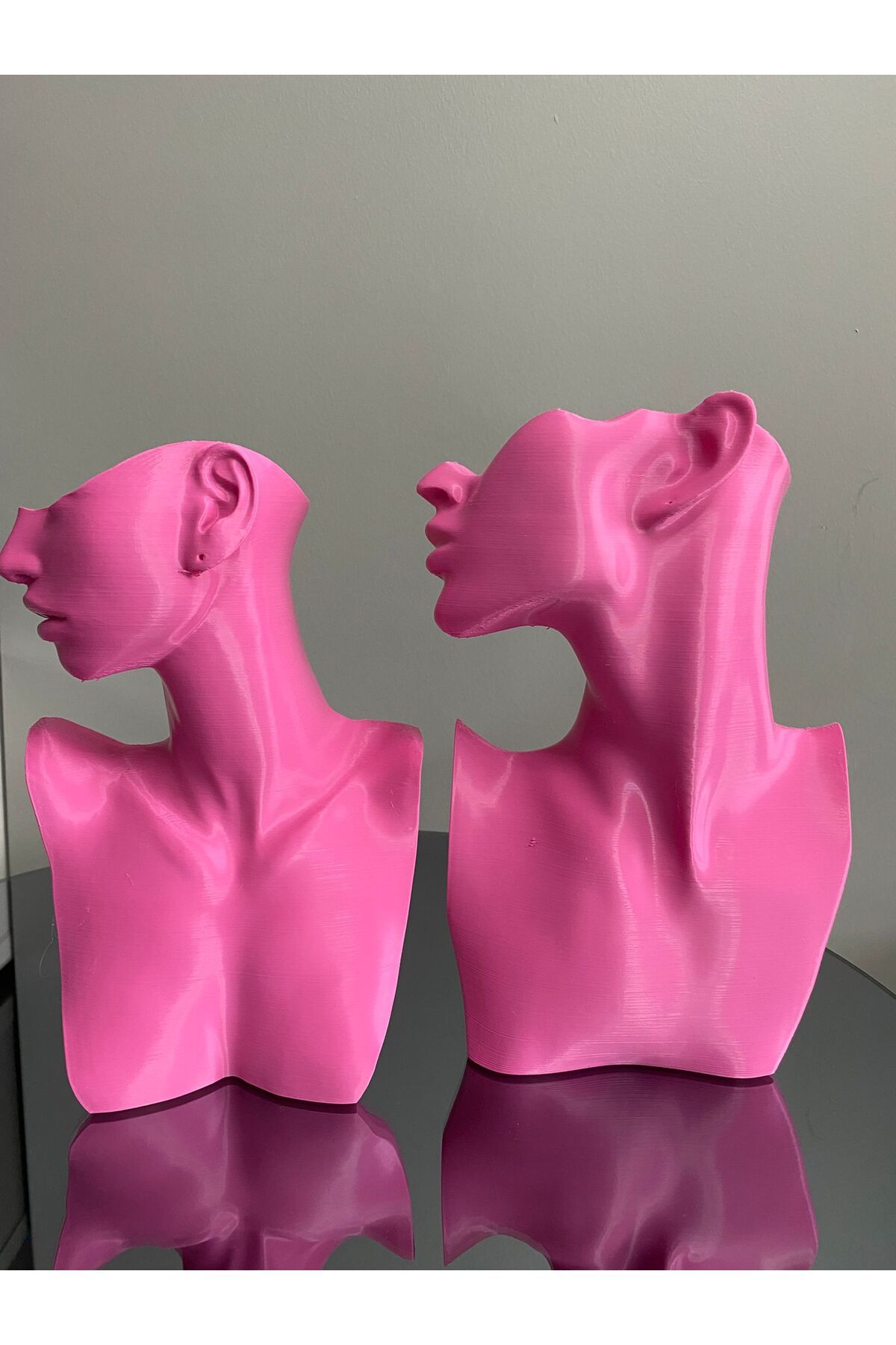 Goplast Premium Pembe Renk Dekoratif Takı Mankeni 2'li Set Takı Teşhir Standı 23 ve 21 Cm Takı Organizer Küpe Kolye