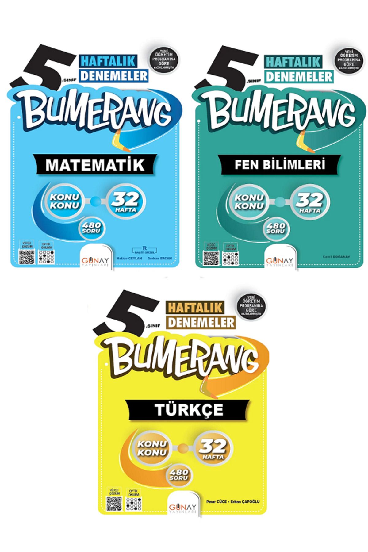 Evrensel İletişim Yayınları 5.Sınıf Günay Bumerang Matematik + Fen Bilimleri + Türkçe 32 Haftalık Denemeler / 3 KİTAP SET