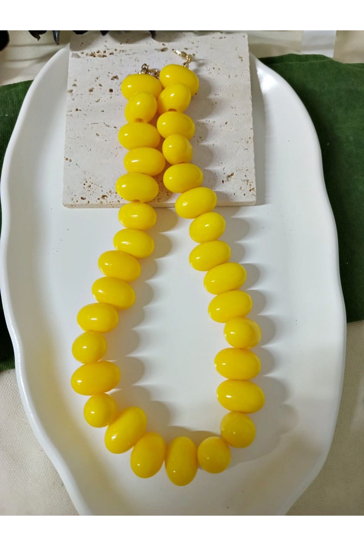 mos&more Marka Kolye, Sarı İri Boncuklu Şık Kadın Kolye, Yaz Modası