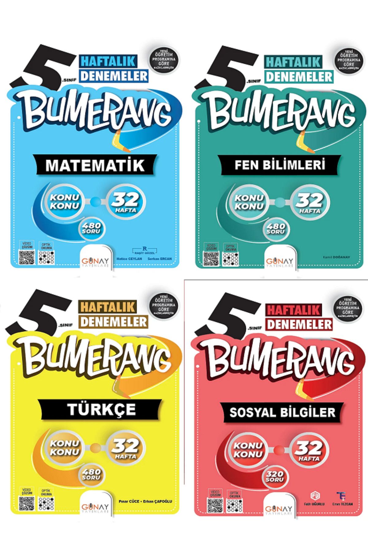 Evrensel İletişim Yayınları 5.Sınıf Günay Bumerang Matematik + Fen Bilimleri + Türkçe + Sosyal 32 Haftalık Denemeler / 4 KİTAP