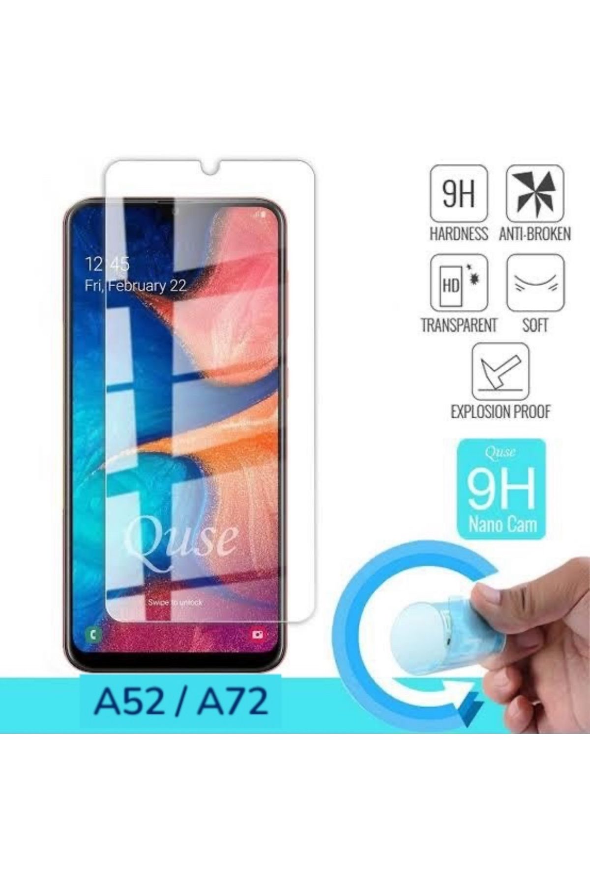 TEKNOPARKTA Oppo A52 / A72 Ekran Koruyucu Seramik Nano Kırılmaz Cam Tam Kaplayan