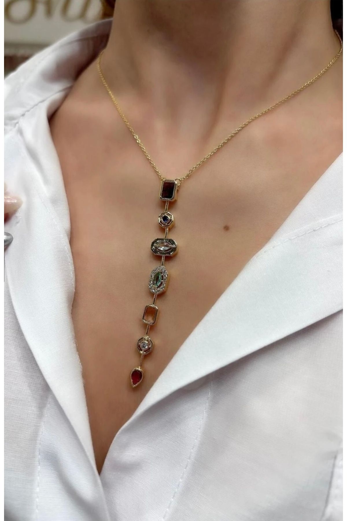 ırmco MELİS GÖRAL TASARIM Y KOLYE RENKLİ TAŞ ÇELİK KOLYE 🌸🎀