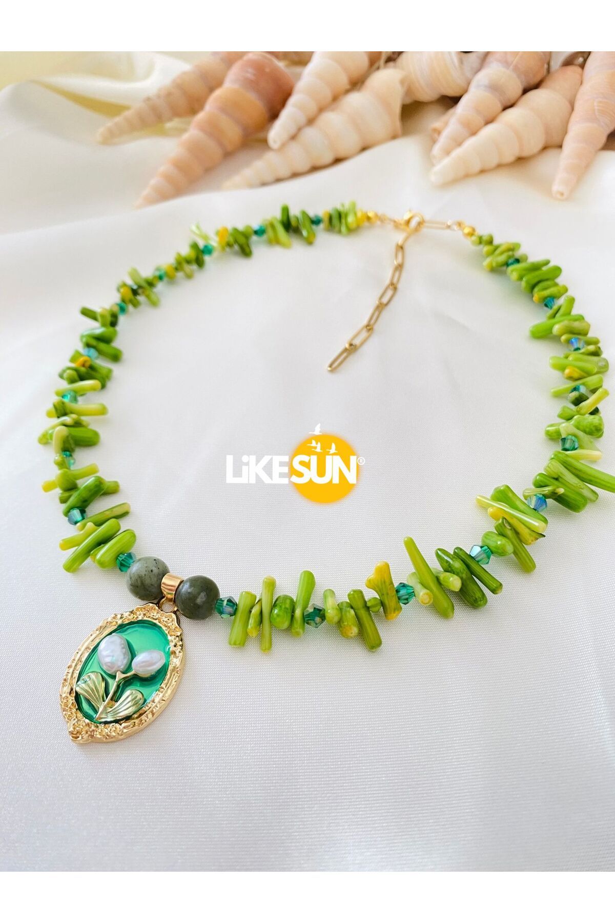 LiKESUN Lime Garden Yeşil Mercan Doğal Taşlı Kadın Kolye