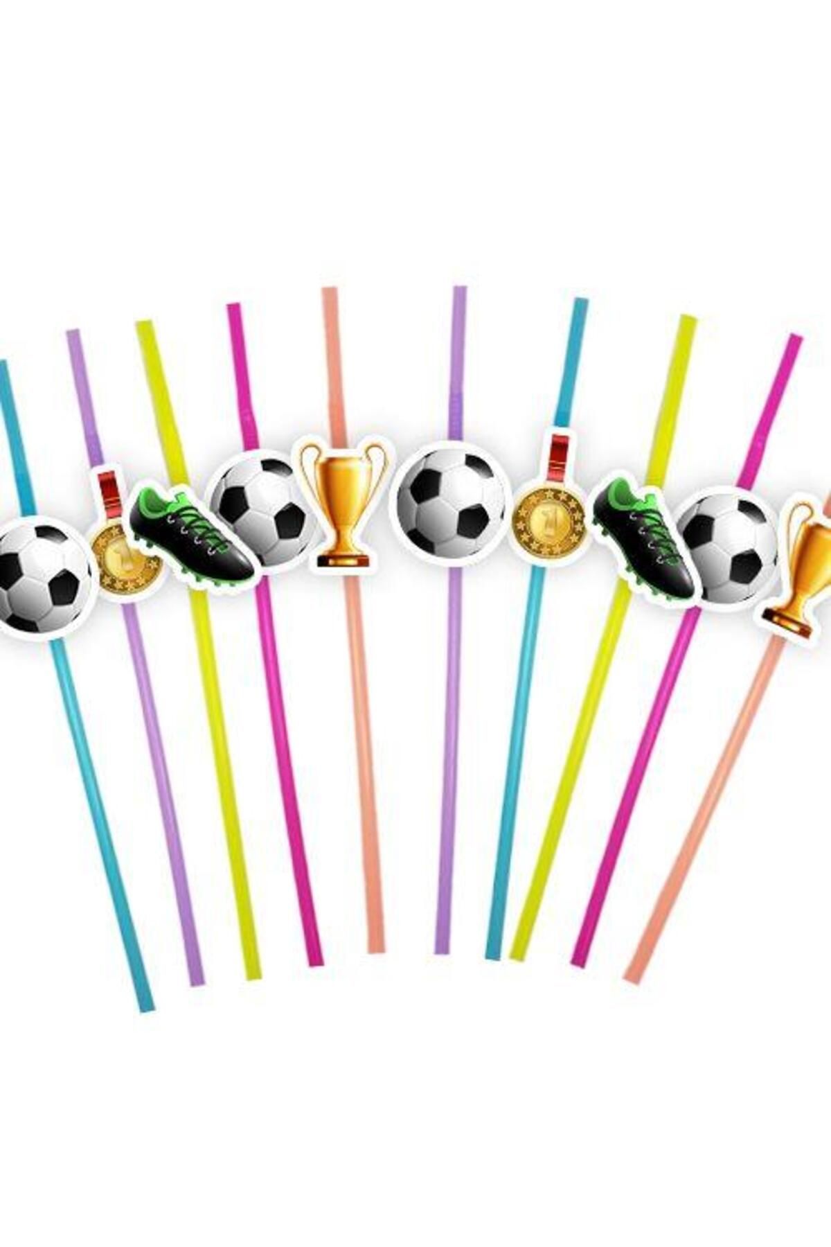 DODOMAR Pipet Futbol temalı 10lu Artistik Pipet Doğum Günü eğlenceli parti pipeti