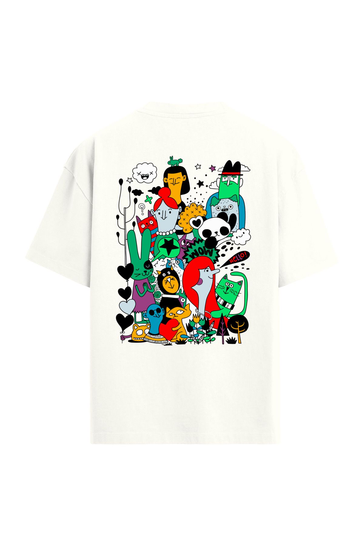 Colermi Renkli Karakterler Sırt Baskılı Oversize T-Shirt