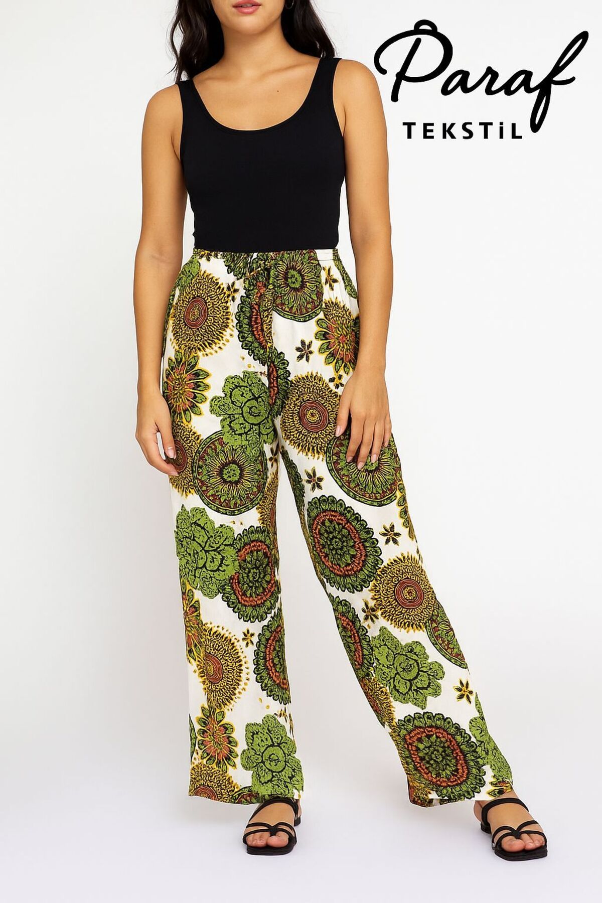 PARAF TEKSTİL Kadın Dokuma Kumaş Beli Lastikli Bol Paça Gündelik Pantolon&Pijama Alt