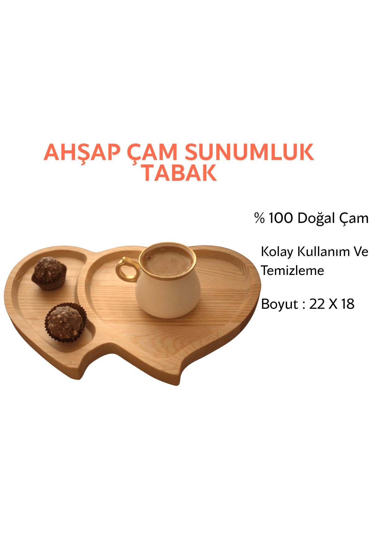 bidunyaahsap AHŞAP ÇAM KALP FİGÜRÜ SUNUM TABAĞI