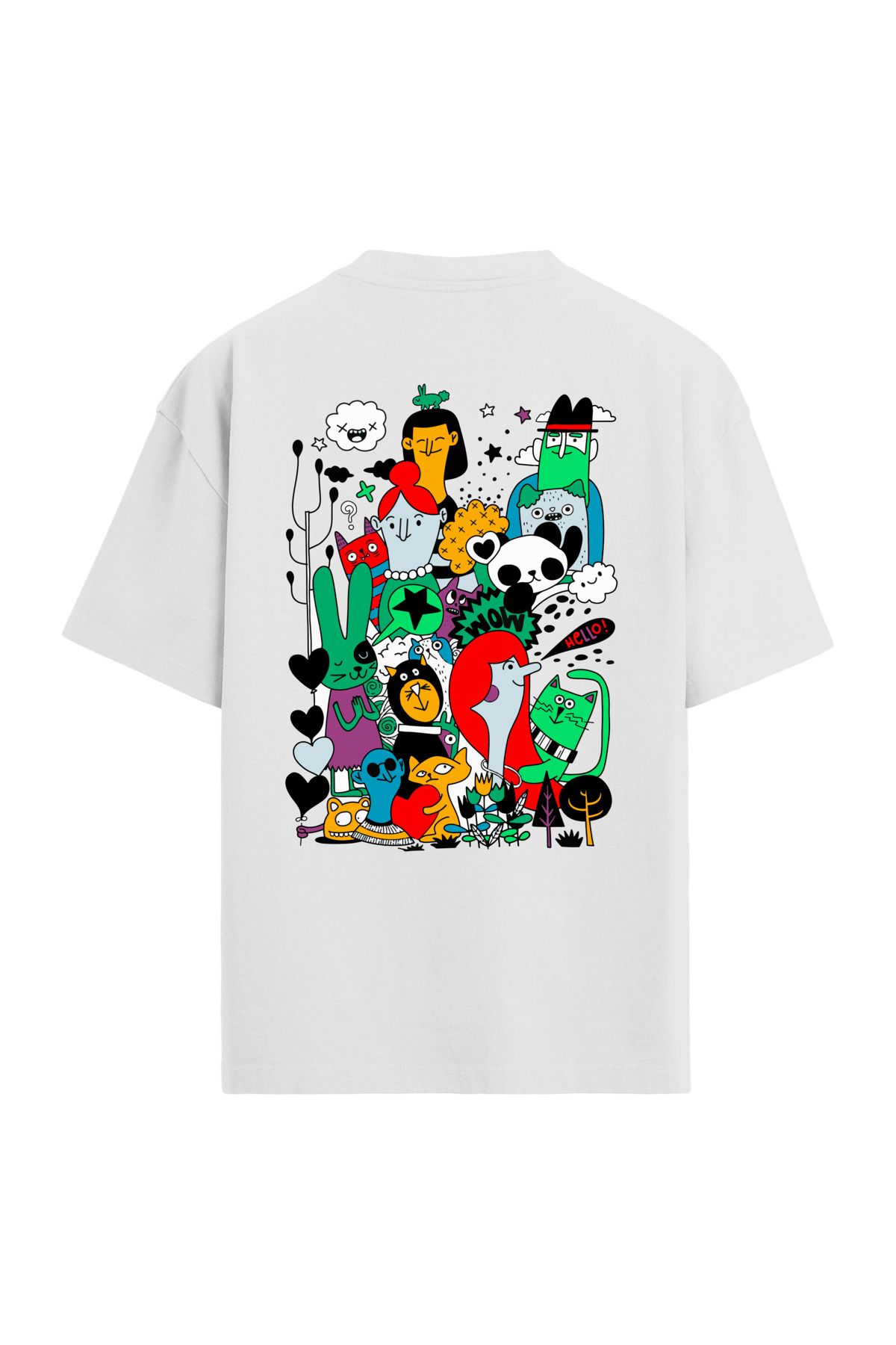 Colermi Renkli Karakterler Sırt Baskılı Oversize T-Shirt