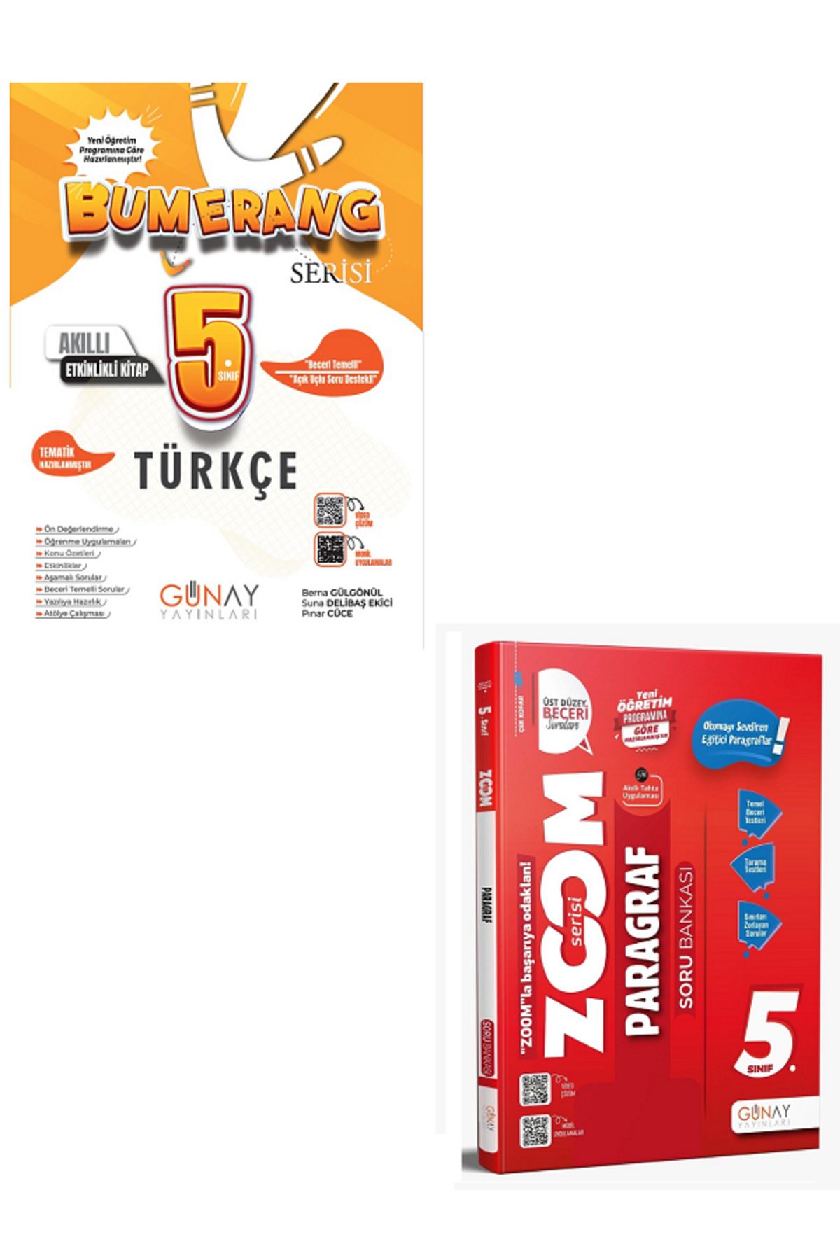 Evrensel İletişim Yayınları 5.Sınıf Günay Bumerang Türkçe Akıllı Etkinlikli Kitap + 5.Sınıf Günay Zoom Paragraf Soru Bankası