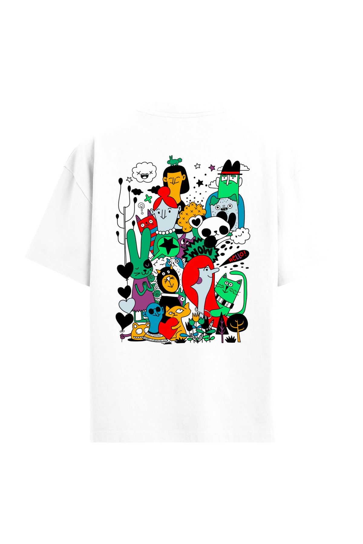 Colermi Renkli Karakterler Sırt Baskılı Oversize T-Shirt