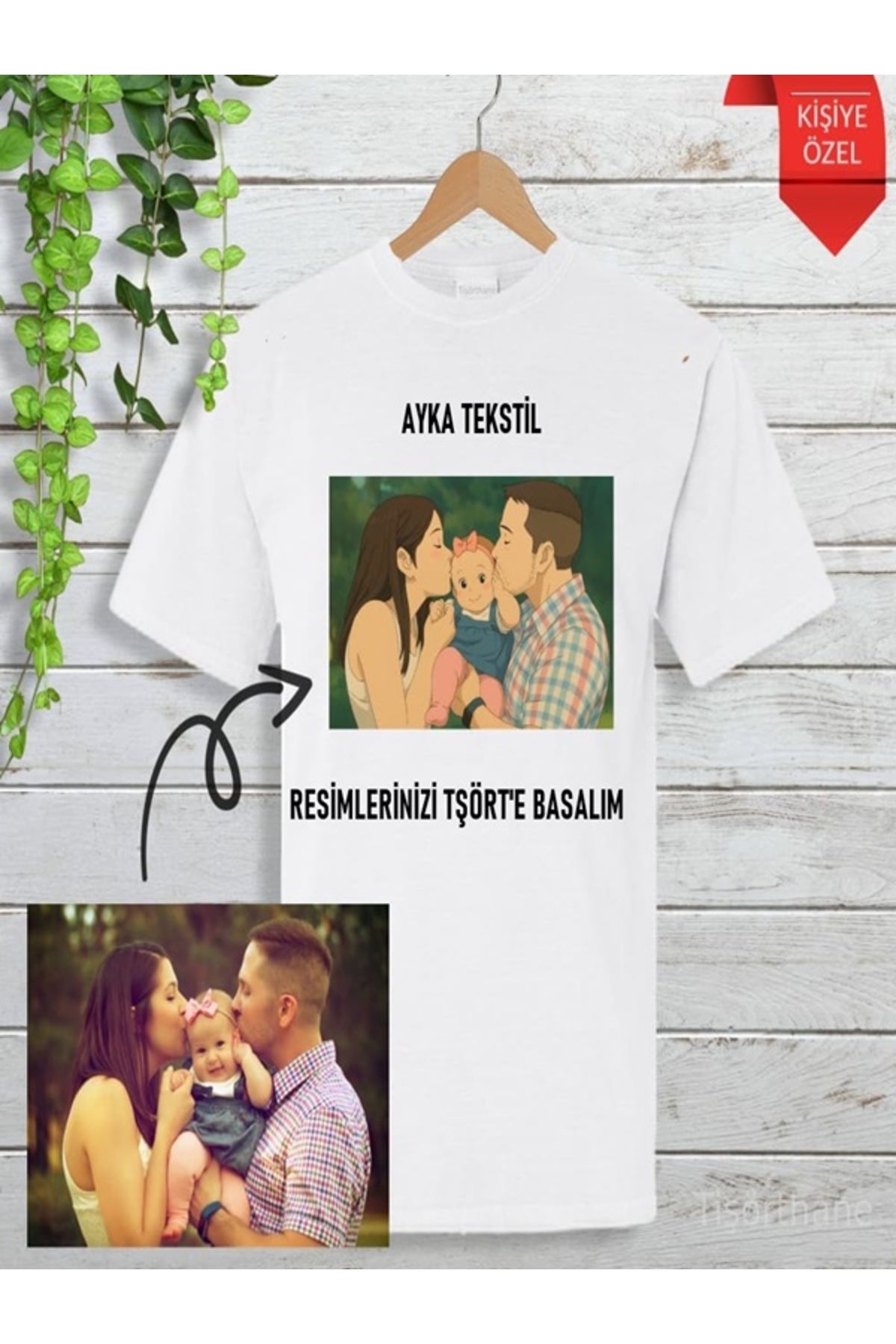 Ayka Unisex Erkek/Kadın Kişiye AİLE Özel Baskılı Pamuklu Bisiklet Yaka T-Shirt