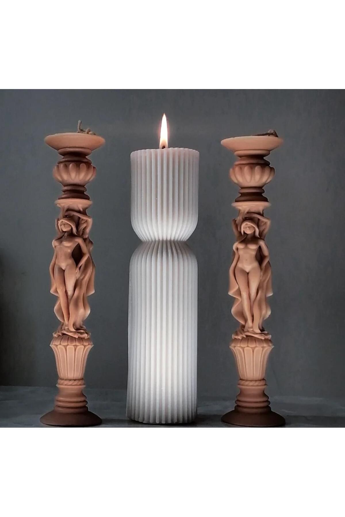SCA CANDLE Dekoratif Mum Melek Mum+çokgen Mum Toplam 3 Parça