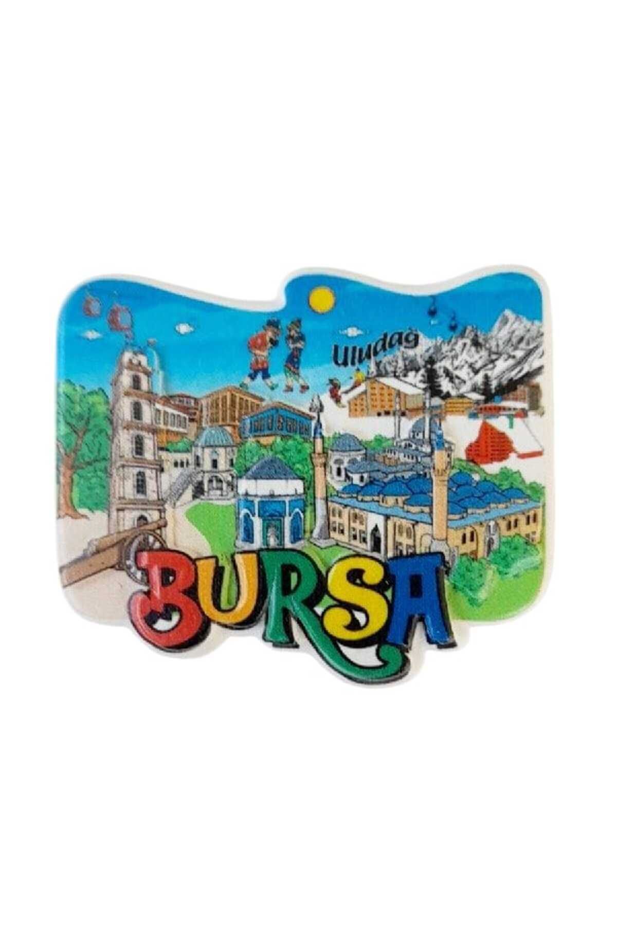 Ellanın Çarşısı Bursa Magnet Kabartma Figürlü Polyester 1 Adet. Boyut: 7,5 cm x 6,5 cm