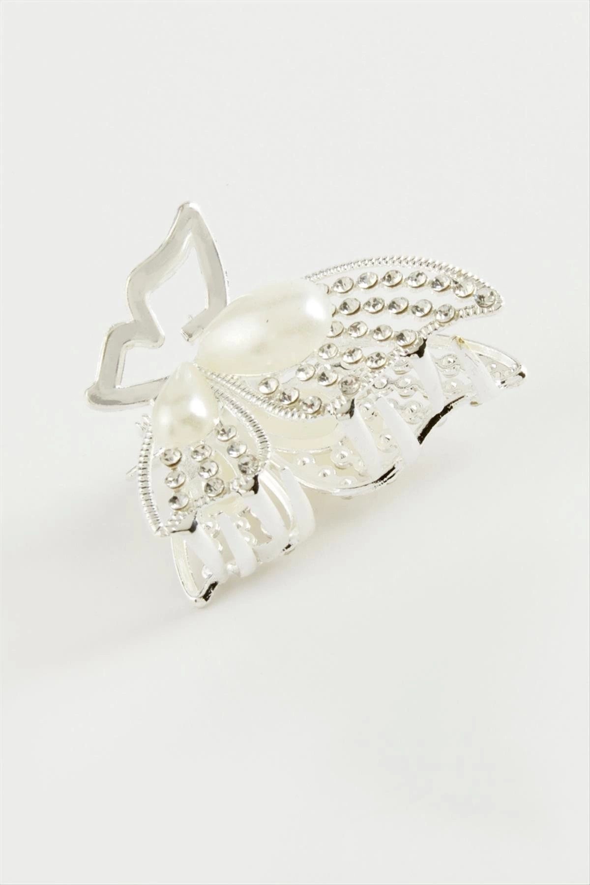 Zayla Kelebek İnci Taşlı Metal Mandal Toka 4,5 cm
