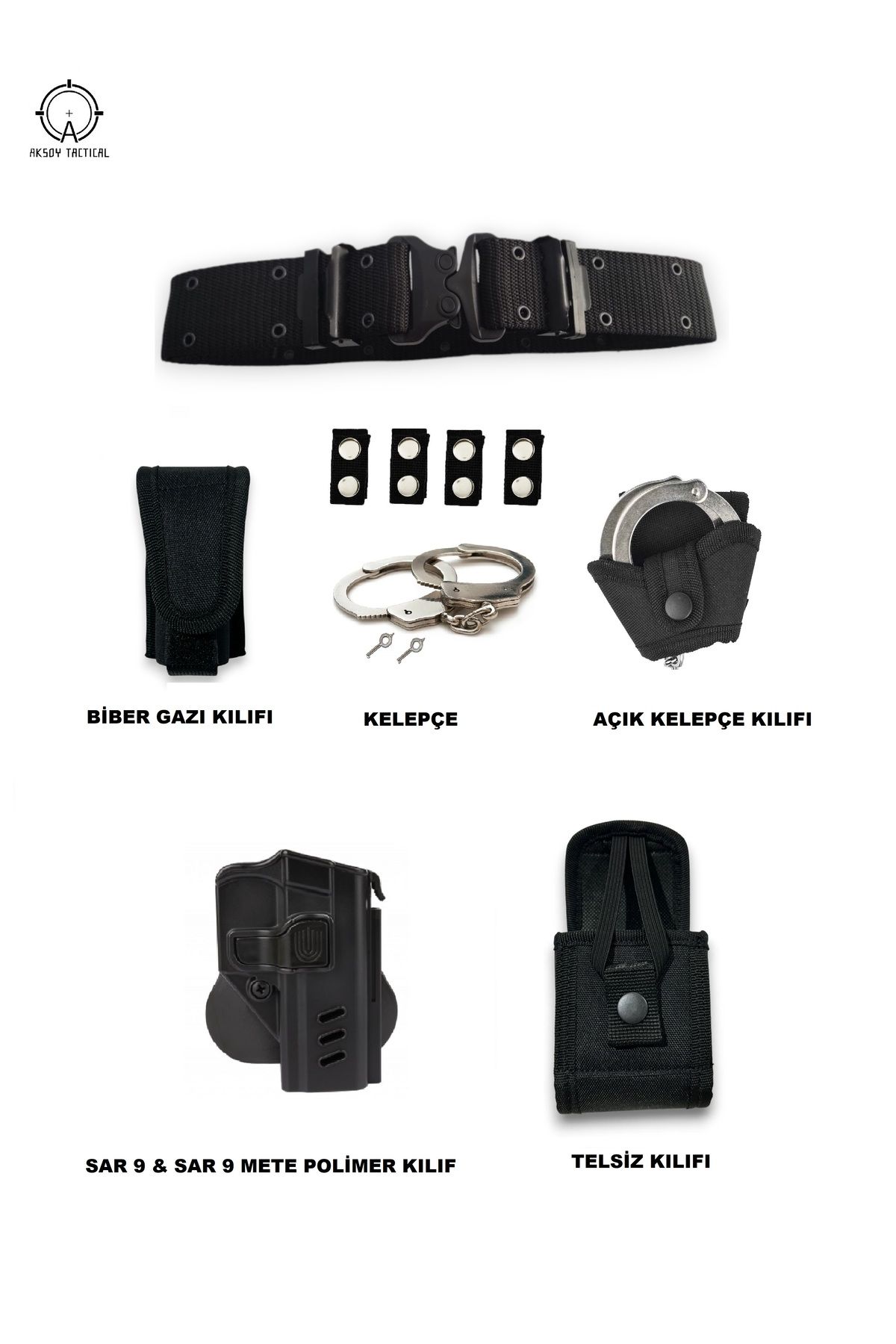 a+ aksoy tactical Siyah Delikli Örgü Kobra Tokalı Palaska Jöak Polis Sar 9 Uyumlu Set