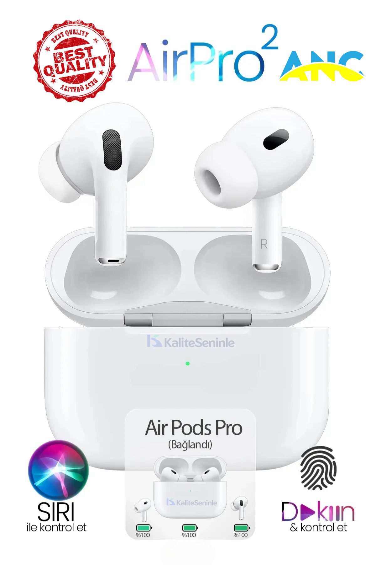 KALİTESENİNLE Bluetooth Kulaklık Air Pro 2 Anc-enc Özellikli Ios Android Uyumlu Kablosuz Kulaklık