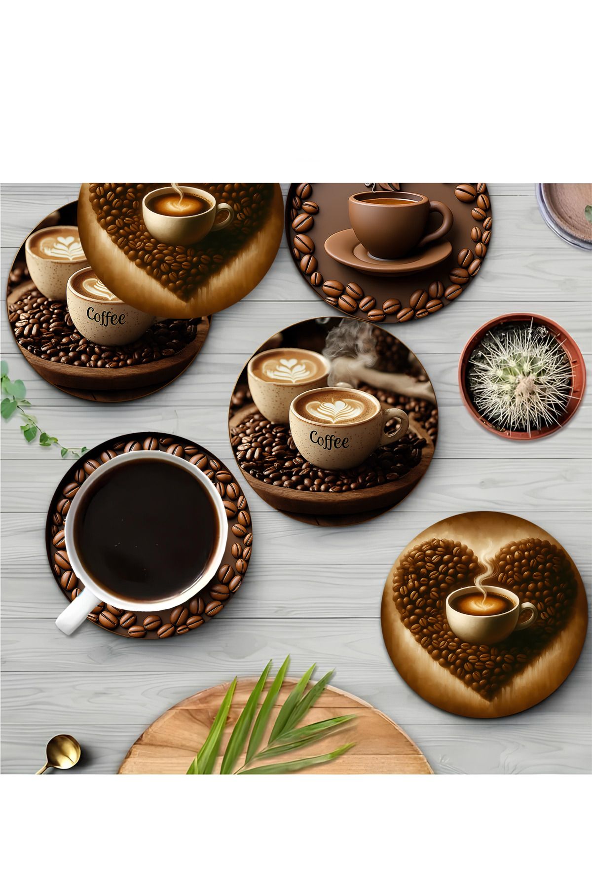 kutuTR 🟤 KAHVE TUTKUNLARINA ÖZEL TASARIM – 6’LI MDF BARDAK ALTLIĞI SETİ ☕️ BRD-024