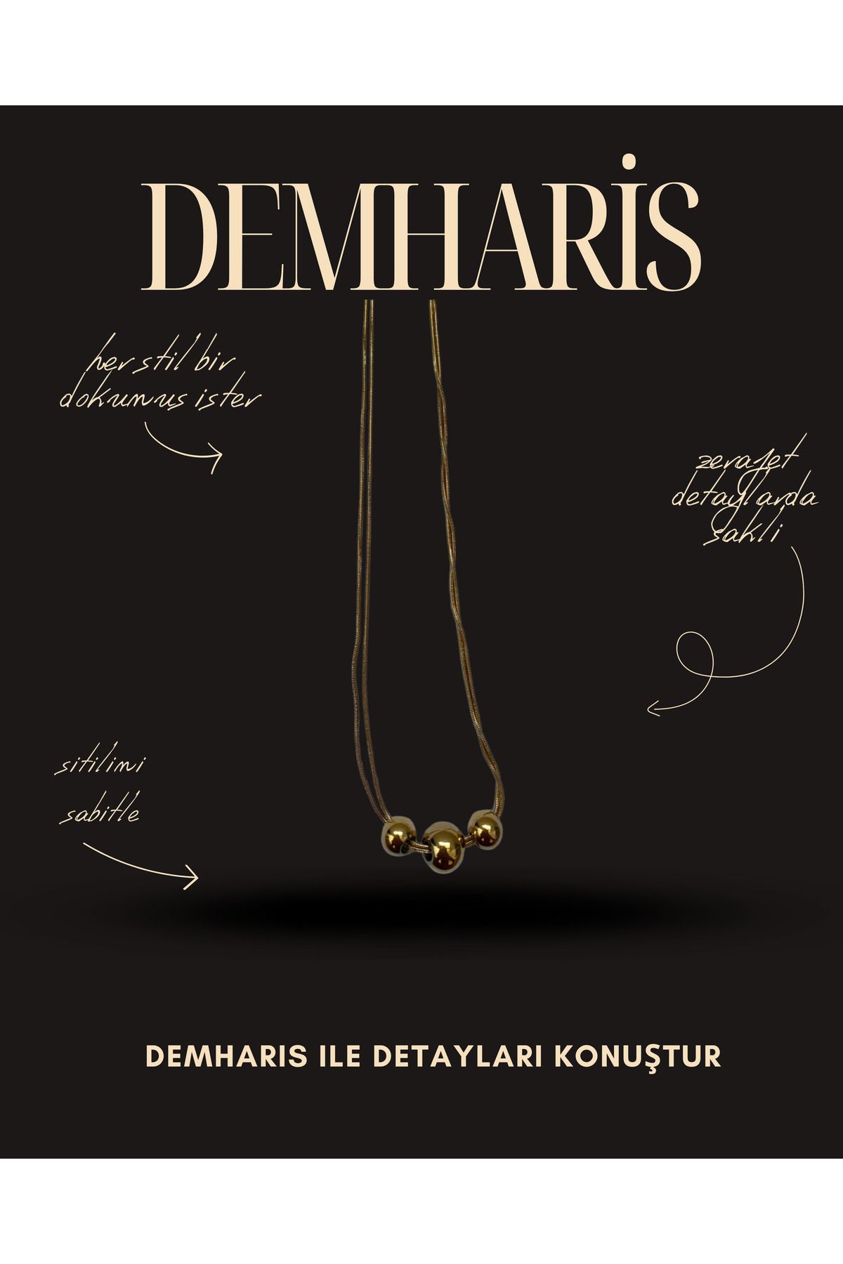 DEMHARİS premium şık 18 ayar çelik kolye