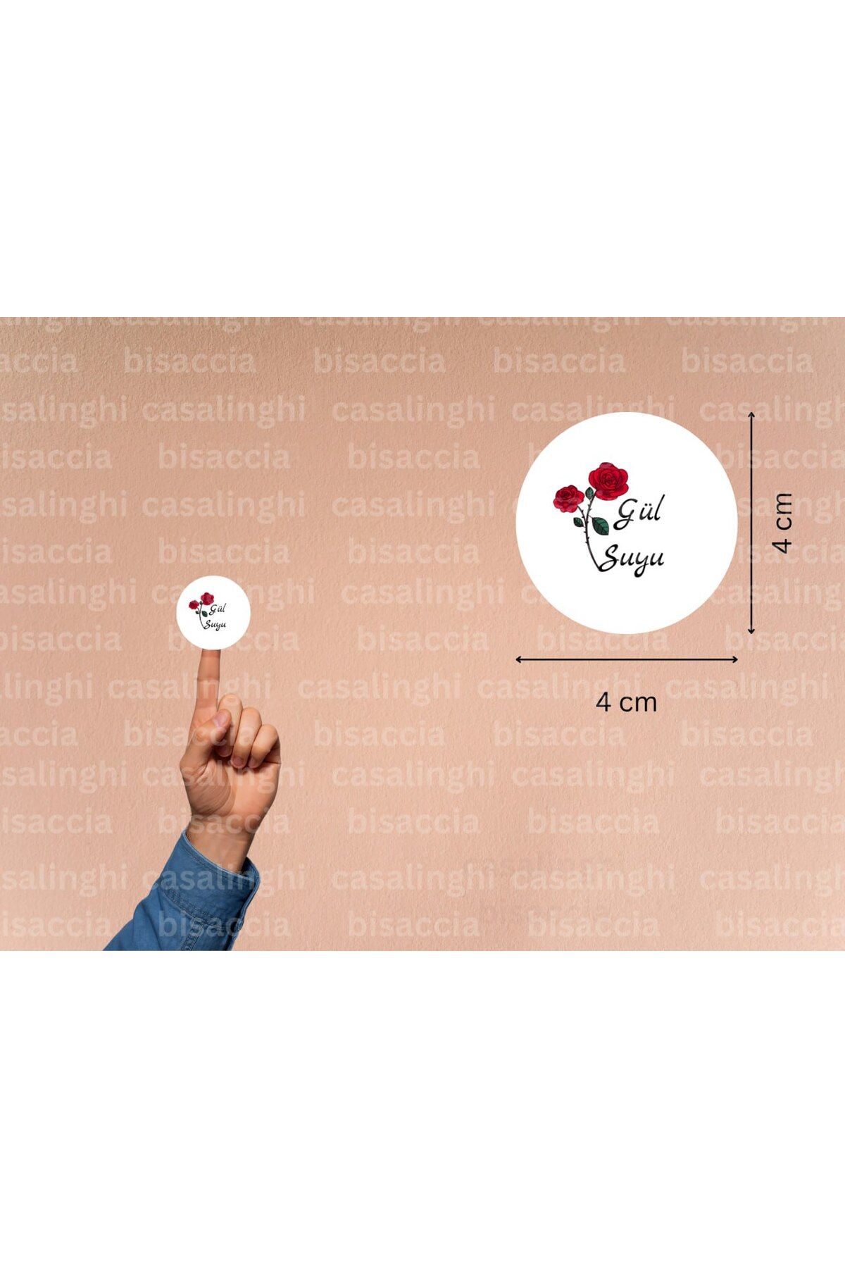 CASALINGHI Gül Suyu Etiketi Hediye Sticker Kırmızı Gül Baskılı Yuvarlak Mat Çıkartma 4 Cm (45 Adet)