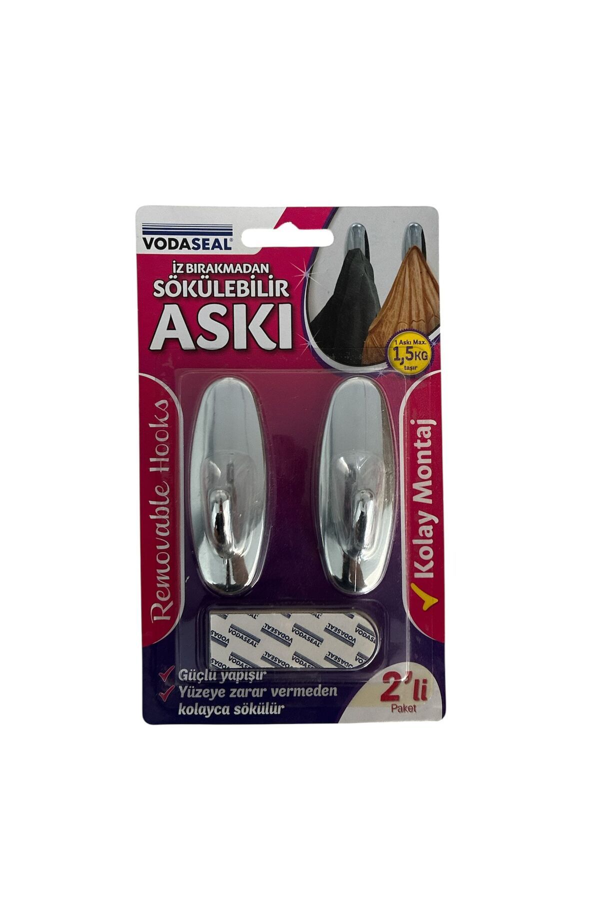 Vodaseal İZ BIRAKMAYAN SÖKÜLEBİLİR OVAL ASKI KROM BÜYÜK VODASEAL