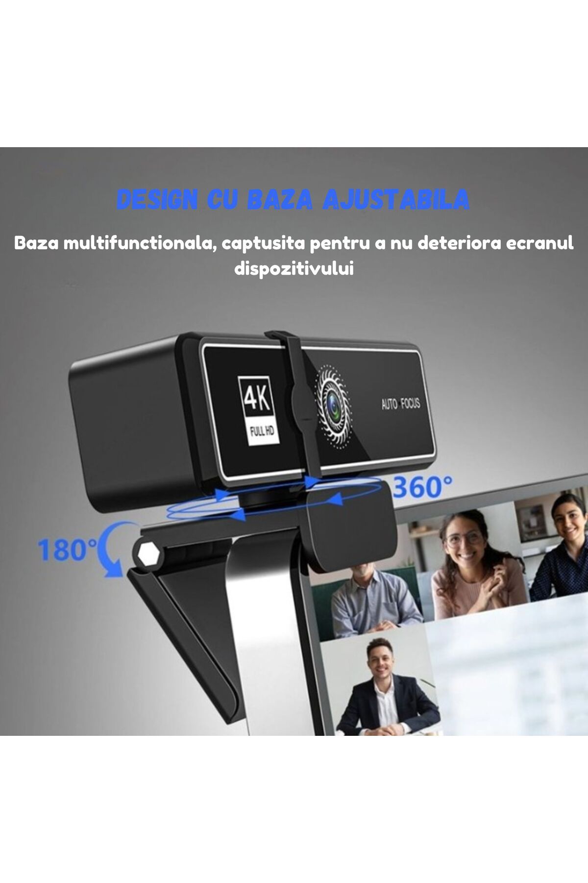 TEQRO-Cameră Web 4K, Autofocus, Anti-vibrații, 360°, USB, Microfon, Plug & Play, Gaming, Conferințe, Streaming 4