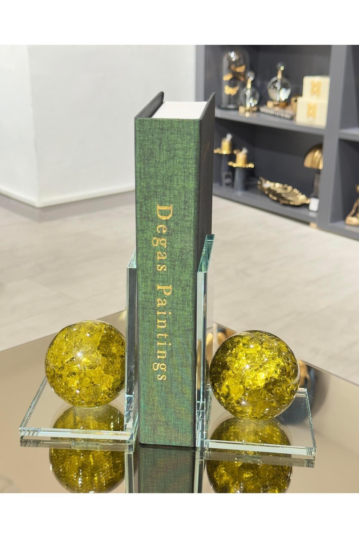 Lara Decor Kristal Küre Kitap Tutucu Yağ Yeşili