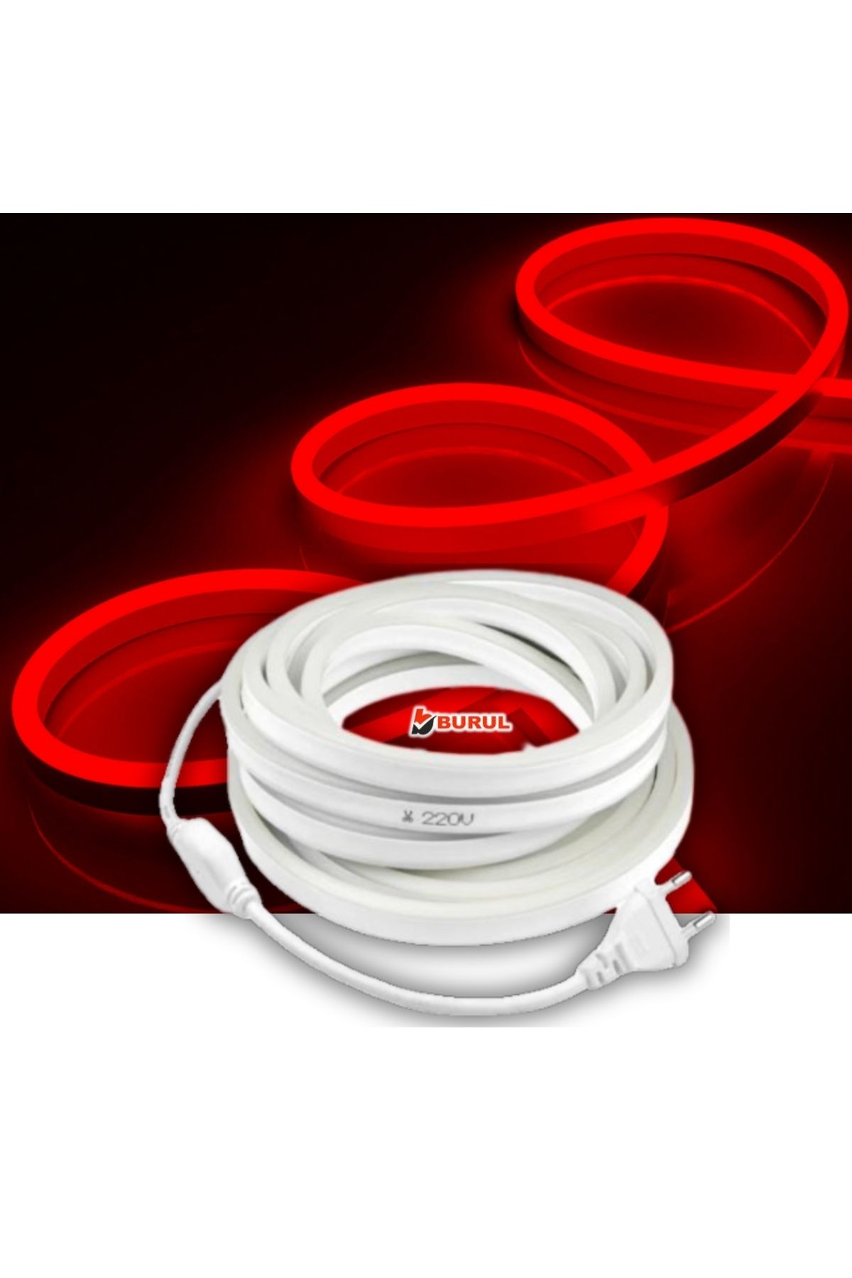 burul SB-6509 3 Metre Kırmızı Işık Neon Led Şerit Dış Mekan Silikonlu Esnek Dekoratif Aydınlatma 220v Fiş