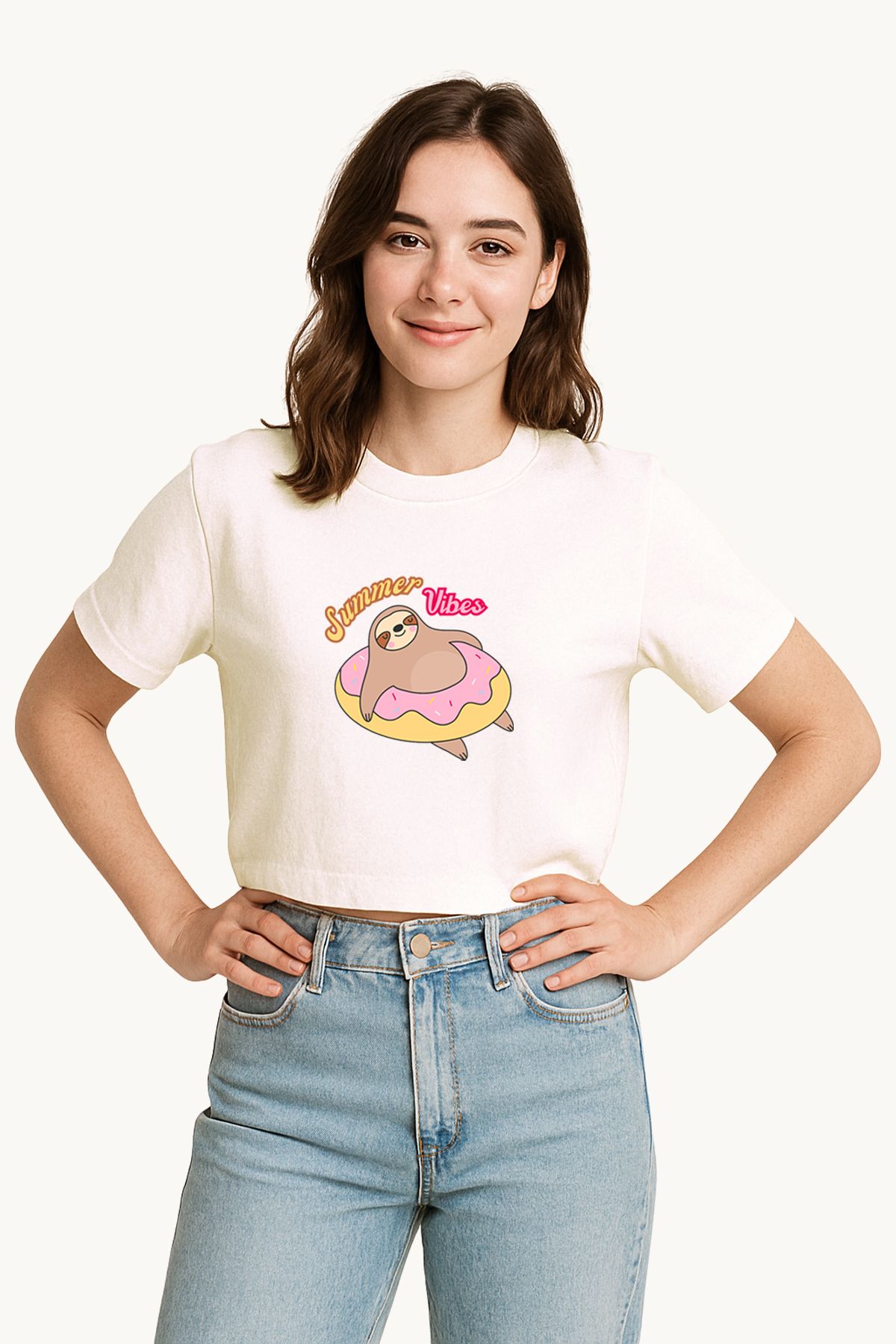 FANA Kadın Beyaz Tişört Retro Aloha Summer Yazılı Çiçek Baskılı Yazlık