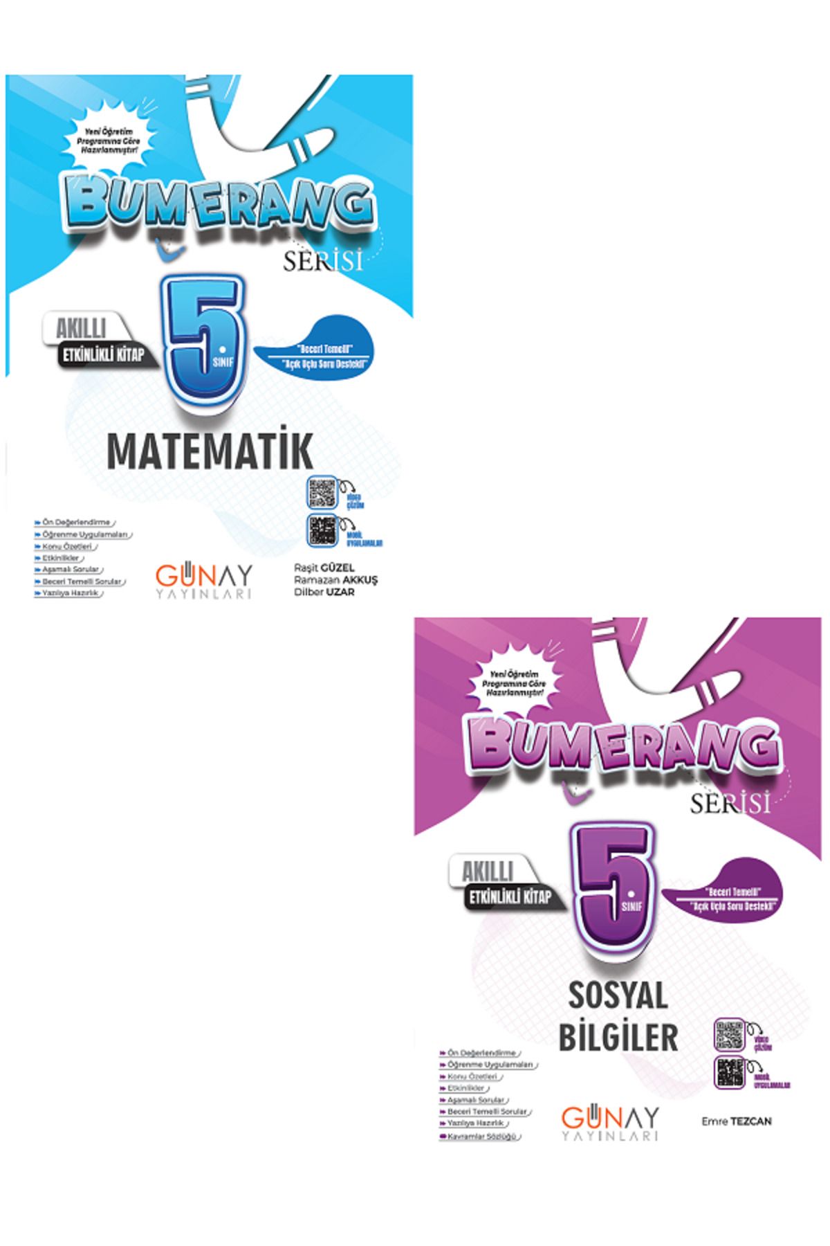 Evrensel İletişim Yayınları 5.Sınıf Günay Bumerang Matematik + Sosyal Bilgiler Akıllı Defter Kitap / Açık Uçlu Sorular / 2 KİTAP