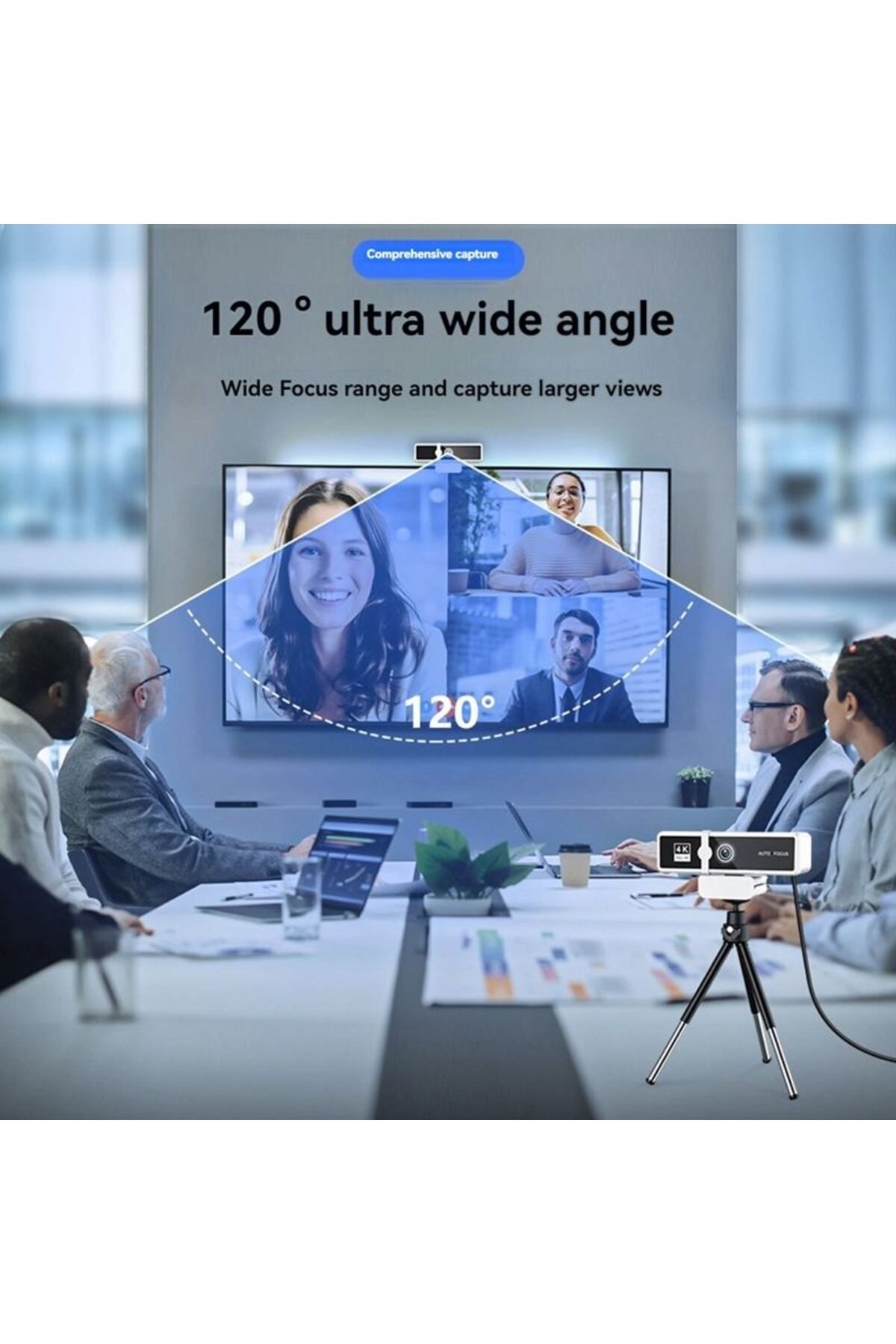 TEQRO-Cameră Web 4K, Autofocus, Anti-vibrații, 360°, USB, Microfon, Plug & Play, Gaming, Conferințe, Streaming 3