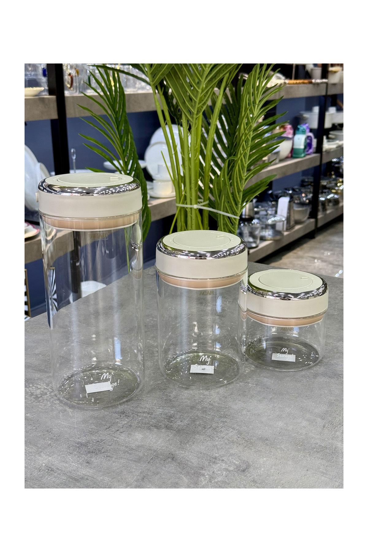 Harlow Luxury Glass 3-Piece Legume Jar with Vacuum Lid