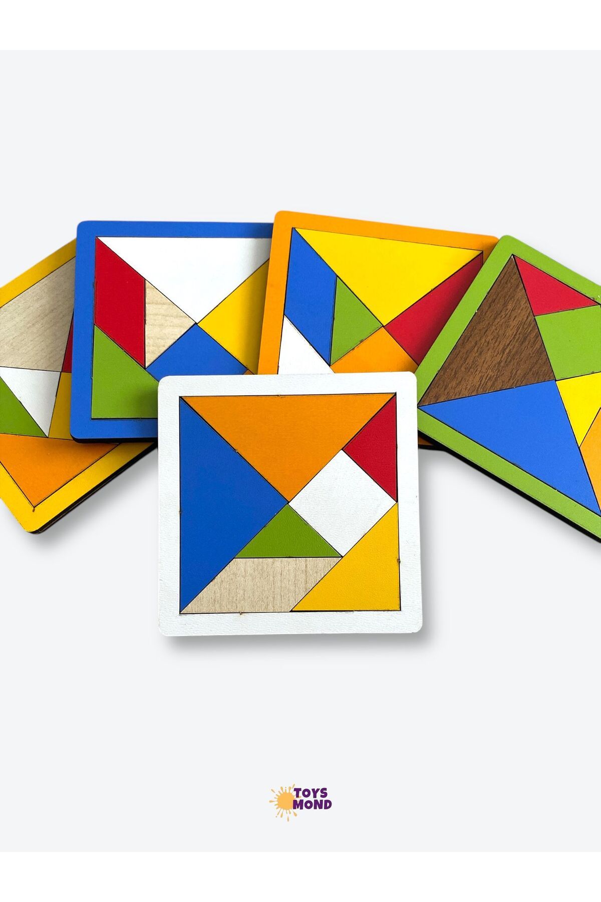 Luzay Ahşap Küçük Boy Tangram Oyuncak 7 Parça Eğitici Renkli Akıl Zeka Mantık Ve Strateji Oyunu 10x10 cm