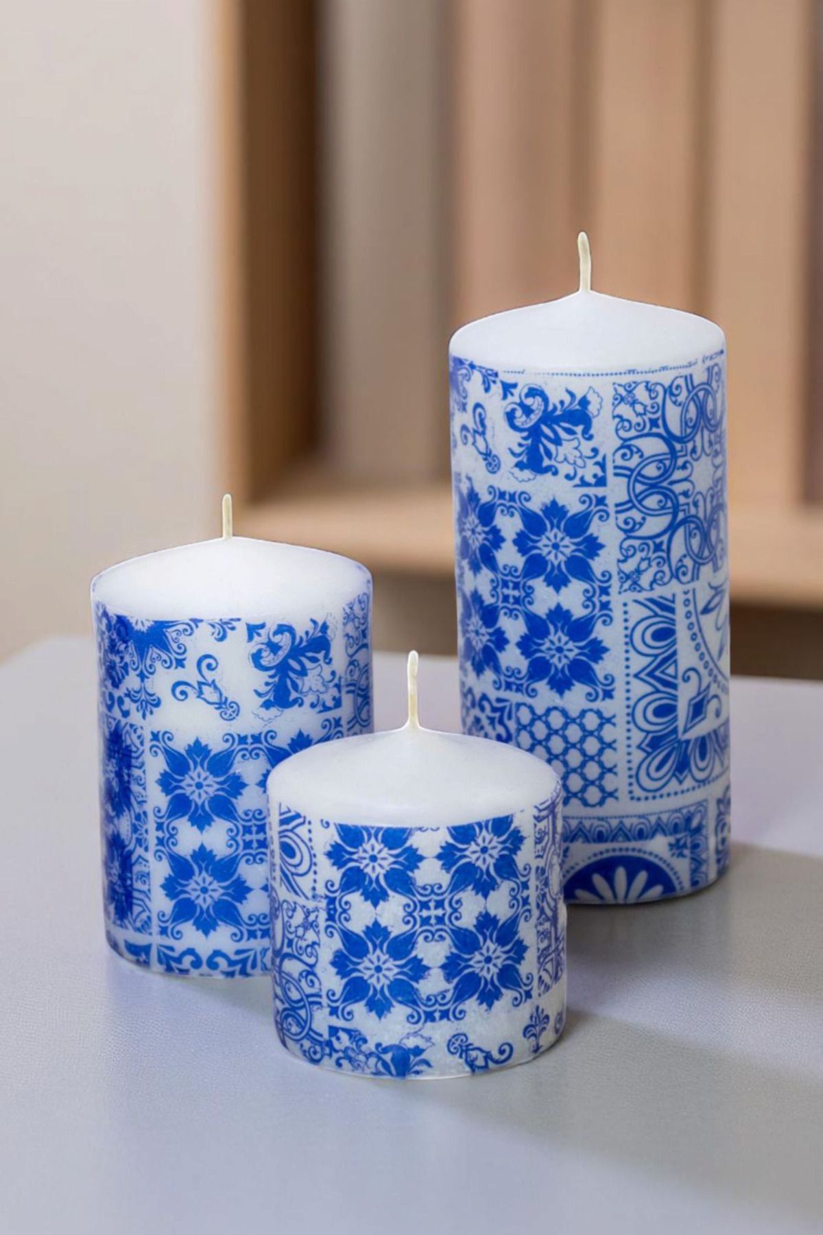 GIFTART Desenli Silindir Mum Seti 3'lü Baton Mum