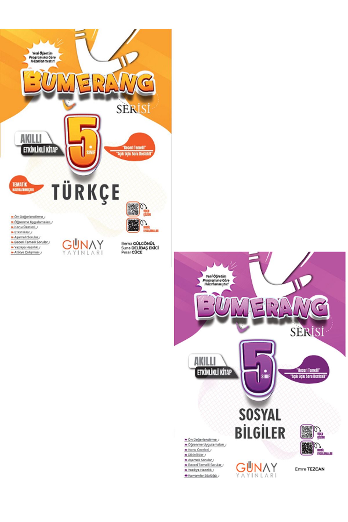 Evrensel İletişim Yayınları 5.Sınıf Günay Bumerang Türkçe + Sosyal Bilgiler Akıllı Defter Kitap / Açık Uçlu Sorular / 2 KİTAP