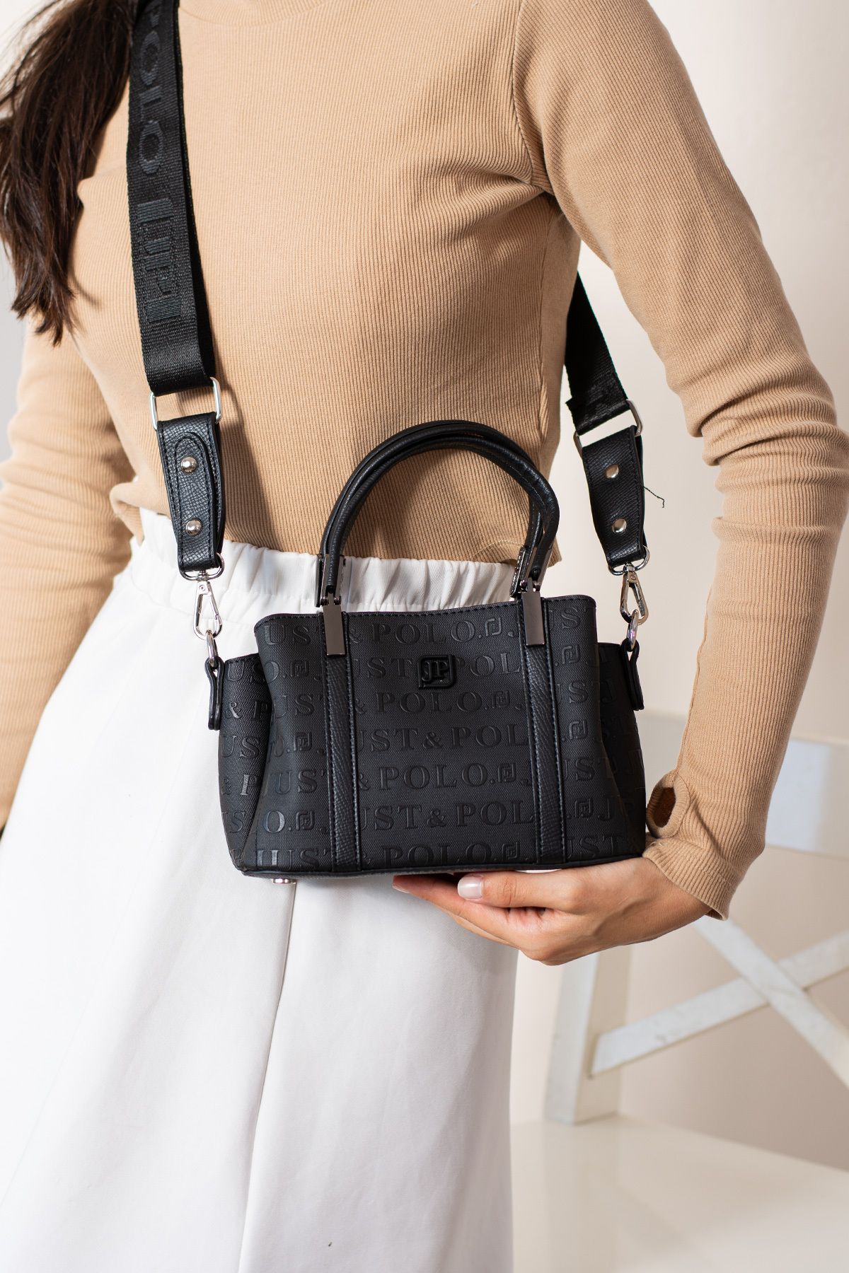 Just Polo Petite 4110 Gofraj Suni Deri Ayarlanır Askı Kadın El Ve Omuz Çantası (Ebat:En 14 x Boy 21 Cm)