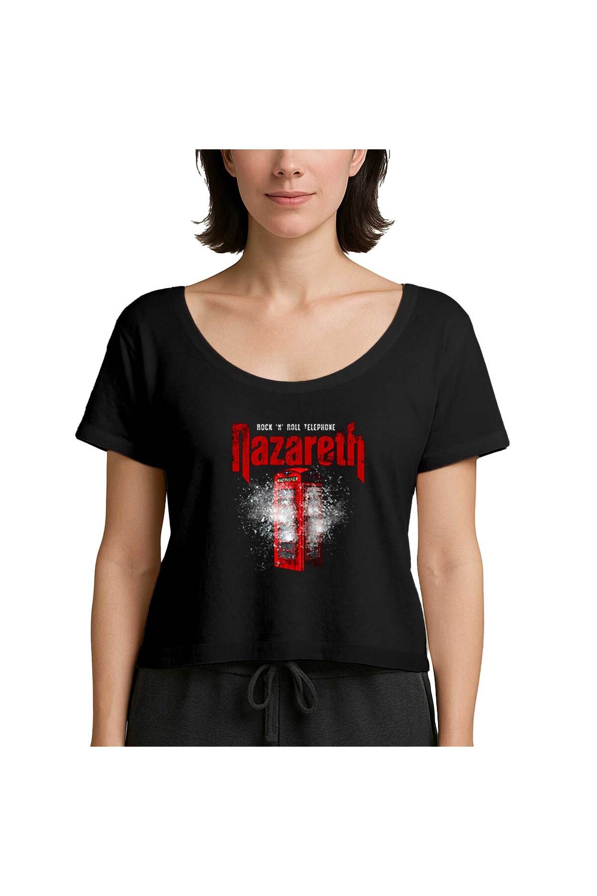 Z zepplin Nazareth Rock 'N' Roll Telephone Siyah Kadın Tişört